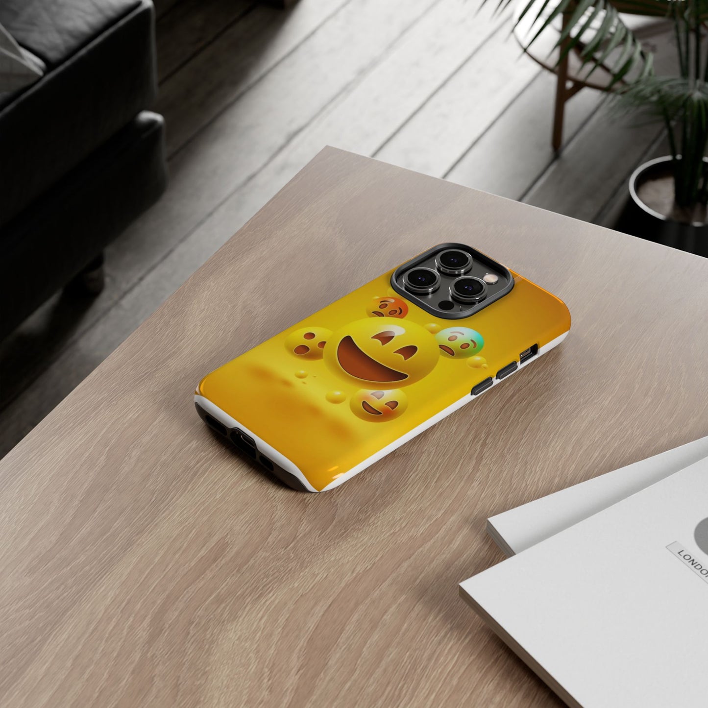 Smiley Face Phone Case, Fun Emoji Phone Cover, Durable Tough Case, Gift for Friends, Bright Yellow Accessory