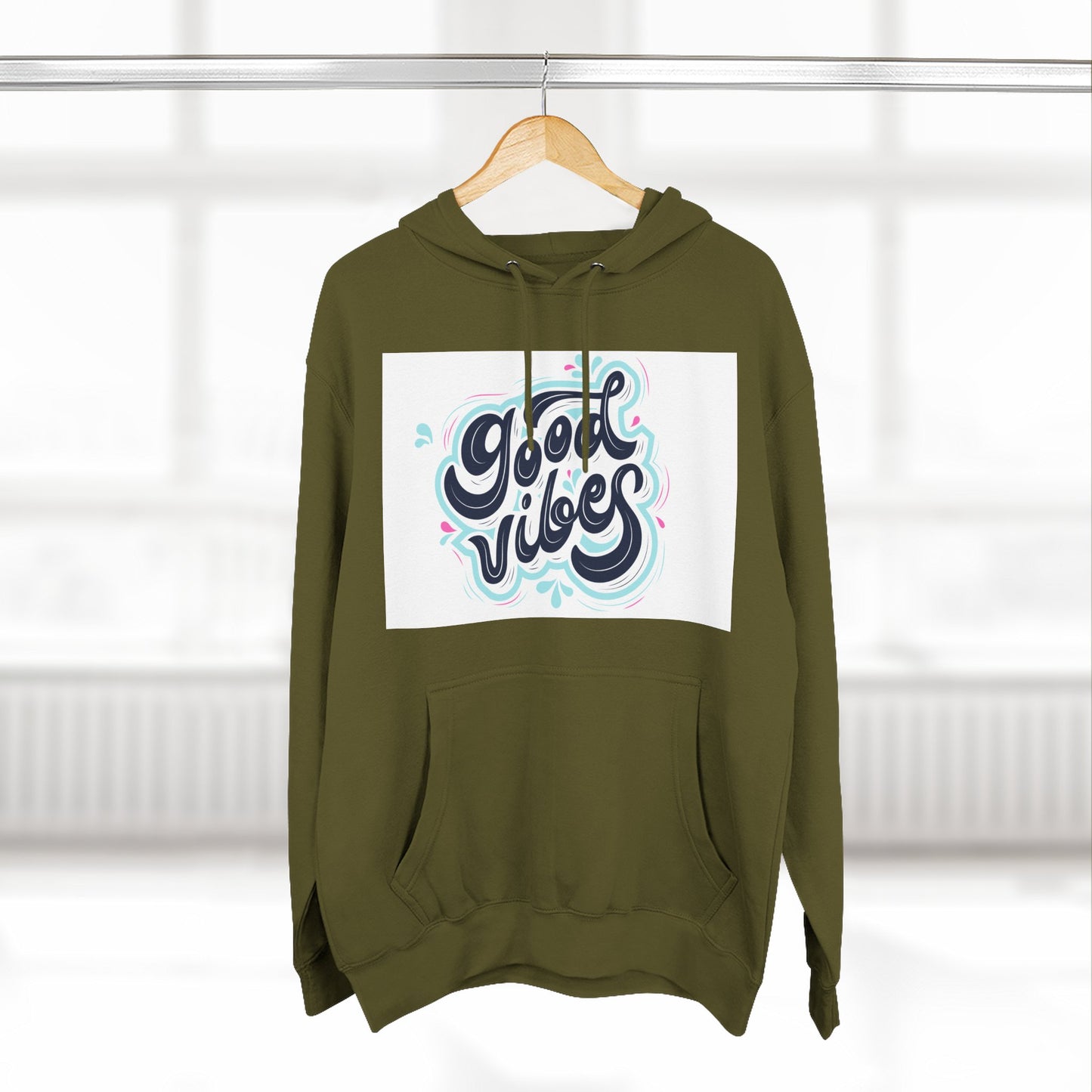 Good Vibes Three-Panel Fleece Hoodie | Cozy Streetwear, Perfect for Casual Outings, Unisex Gift, Inspirational Wear, Everyday Comfort