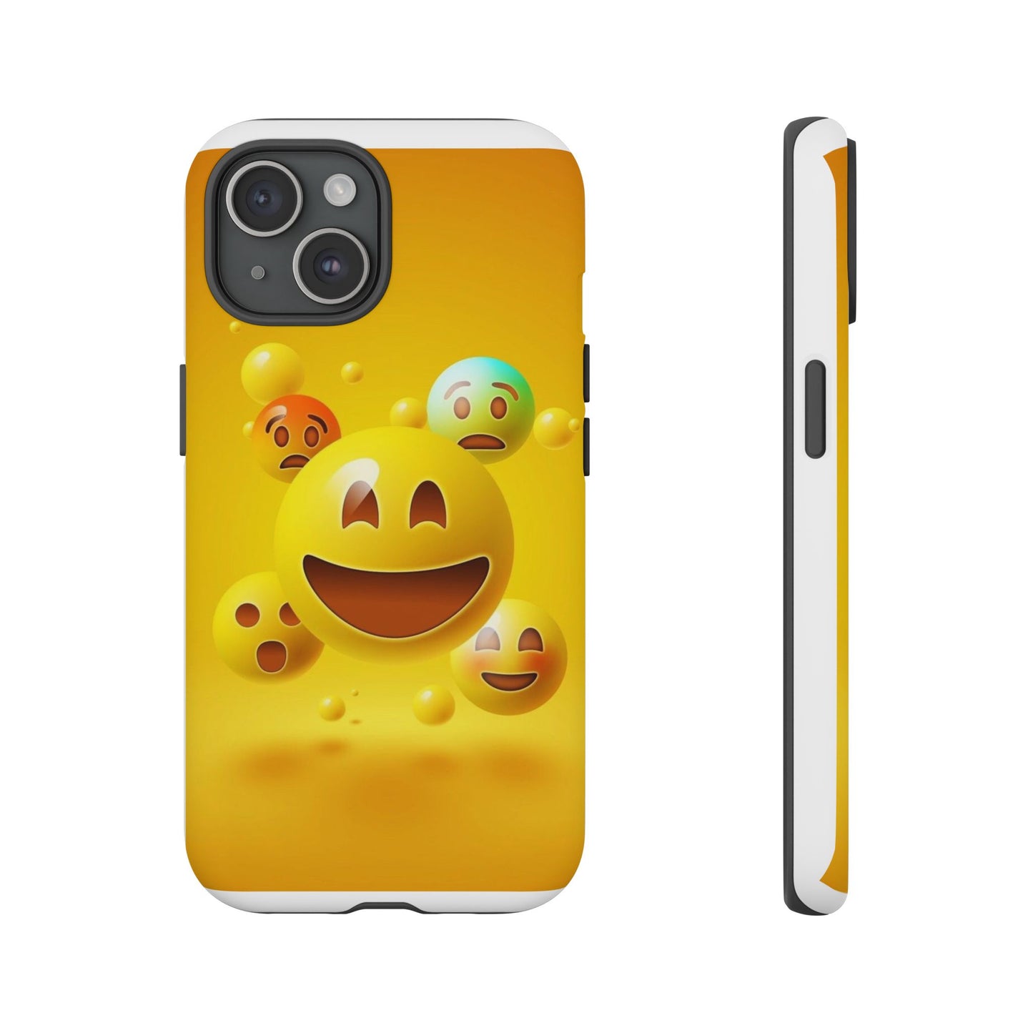 Smiley Face Phone Case, Fun Emoji Phone Cover, Durable Tough Case, Gift for Friends, Bright Yellow Accessory