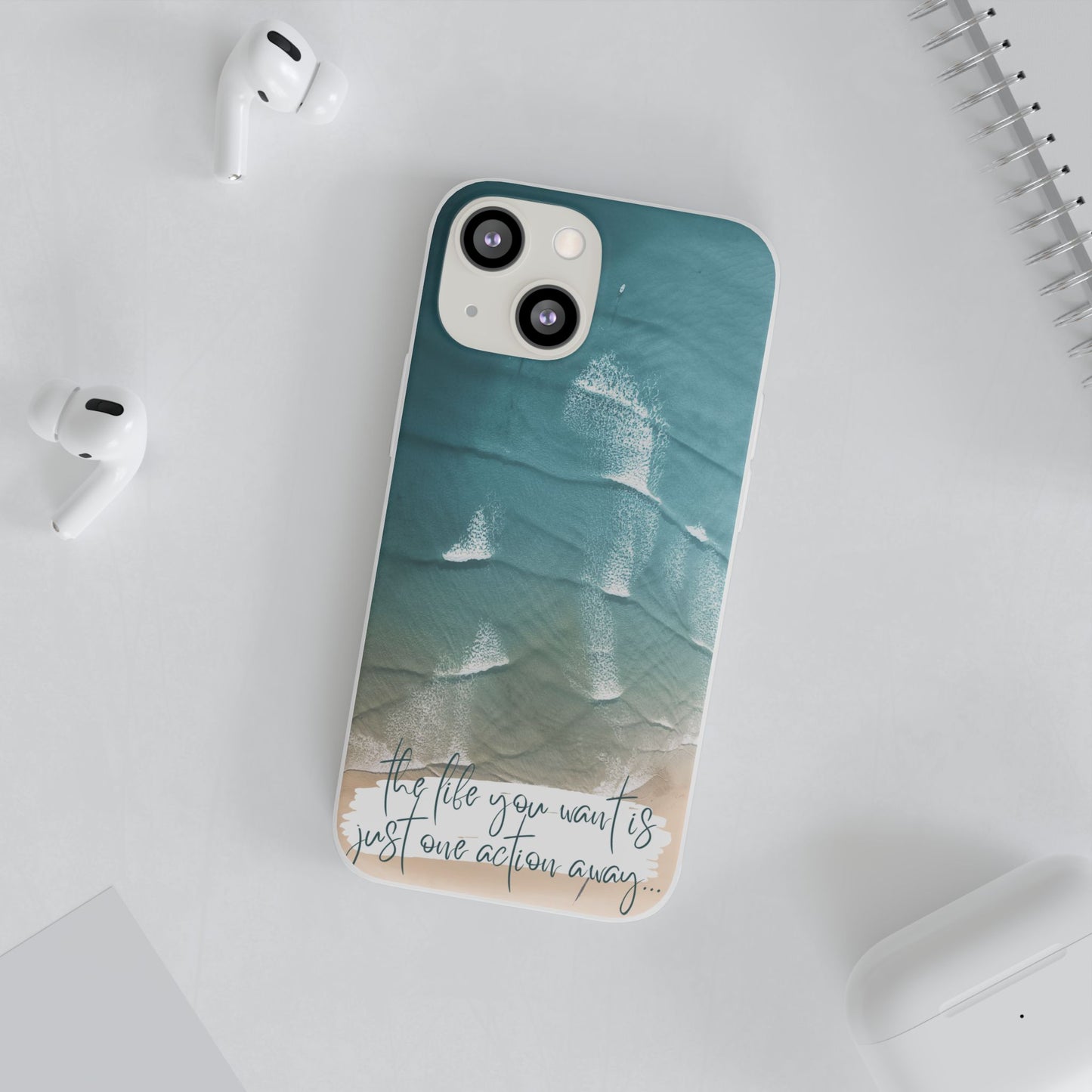 Ocean Waves Inspirational Phone Case, Beach Flexi Case, Life Quote Accessory, Coastal Decor, Gift