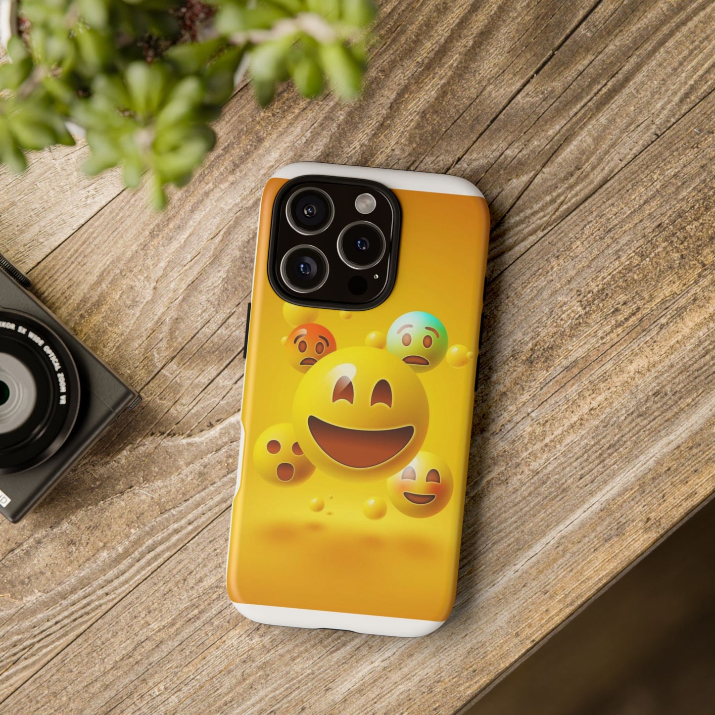Smiley Face Phone Case, Fun Emoji Phone Cover, Durable Tough Case, Gift for Friends, Bright Yellow Accessory
