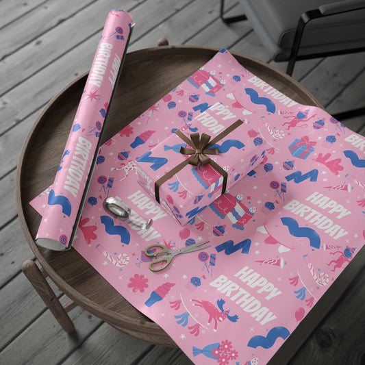 Birthday Colorful Wrapping Paper Roll for Any Occasion, Gift Wrap, Pink Party Wrap, Birthday, Baby Shower, Holidays, Scrapbooking