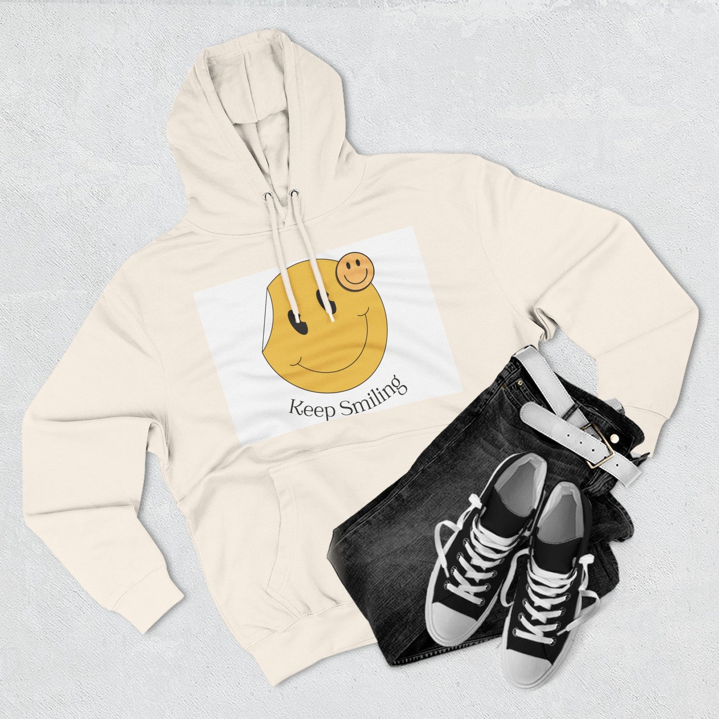 Happy Vibes Fleece Hoodie, Cozy Gift, Keep Smiling Hoodie, Casual Wear, Trendy Sweatshirt, Unisex Fashion