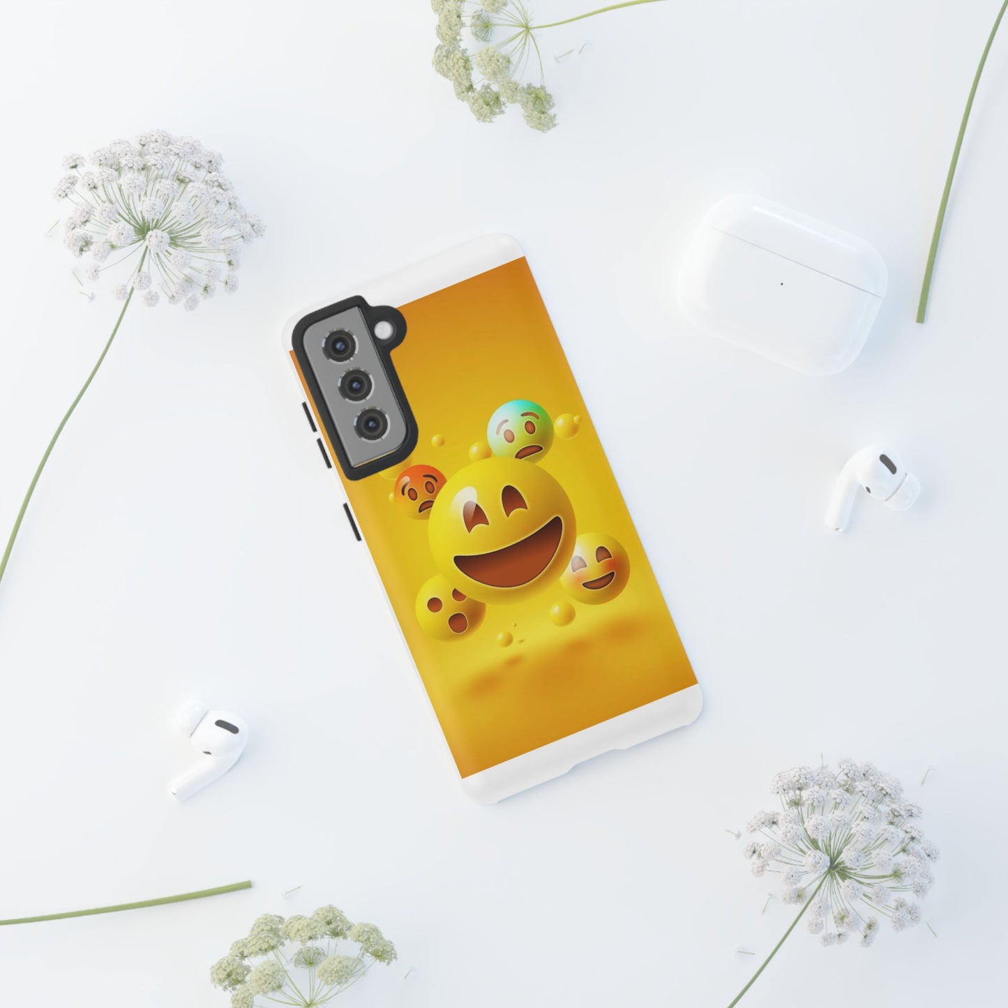Smiley Face Phone Case, Fun Emoji Phone Cover, Durable Tough Case, Gift for Friends, Bright Yellow Accessory