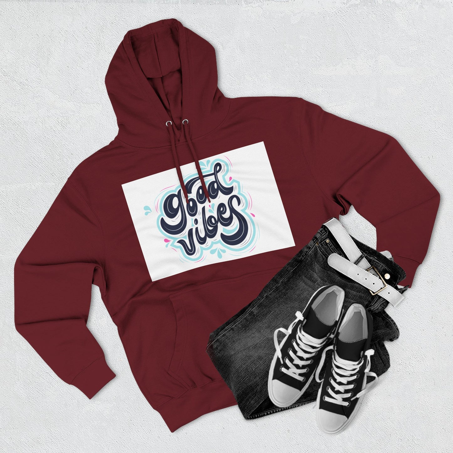 Good Vibes Three-Panel Fleece Hoodie | Cozy Streetwear, Perfect for Casual Outings, Unisex Gift, Inspirational Wear, Everyday Comfort