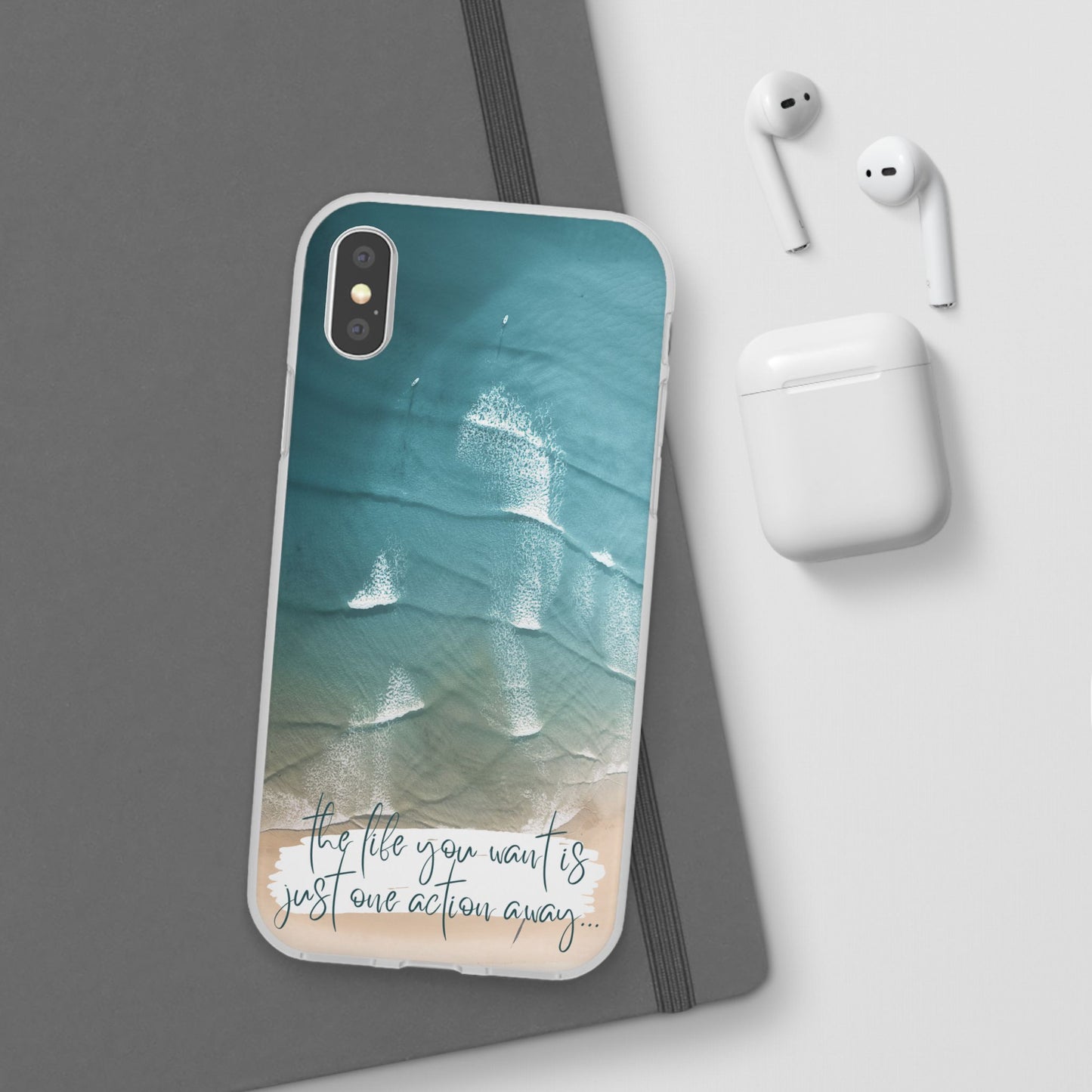 Ocean Waves Inspirational Phone Case, Beach Flexi Case, Life Quote Accessory, Coastal Decor, Gift