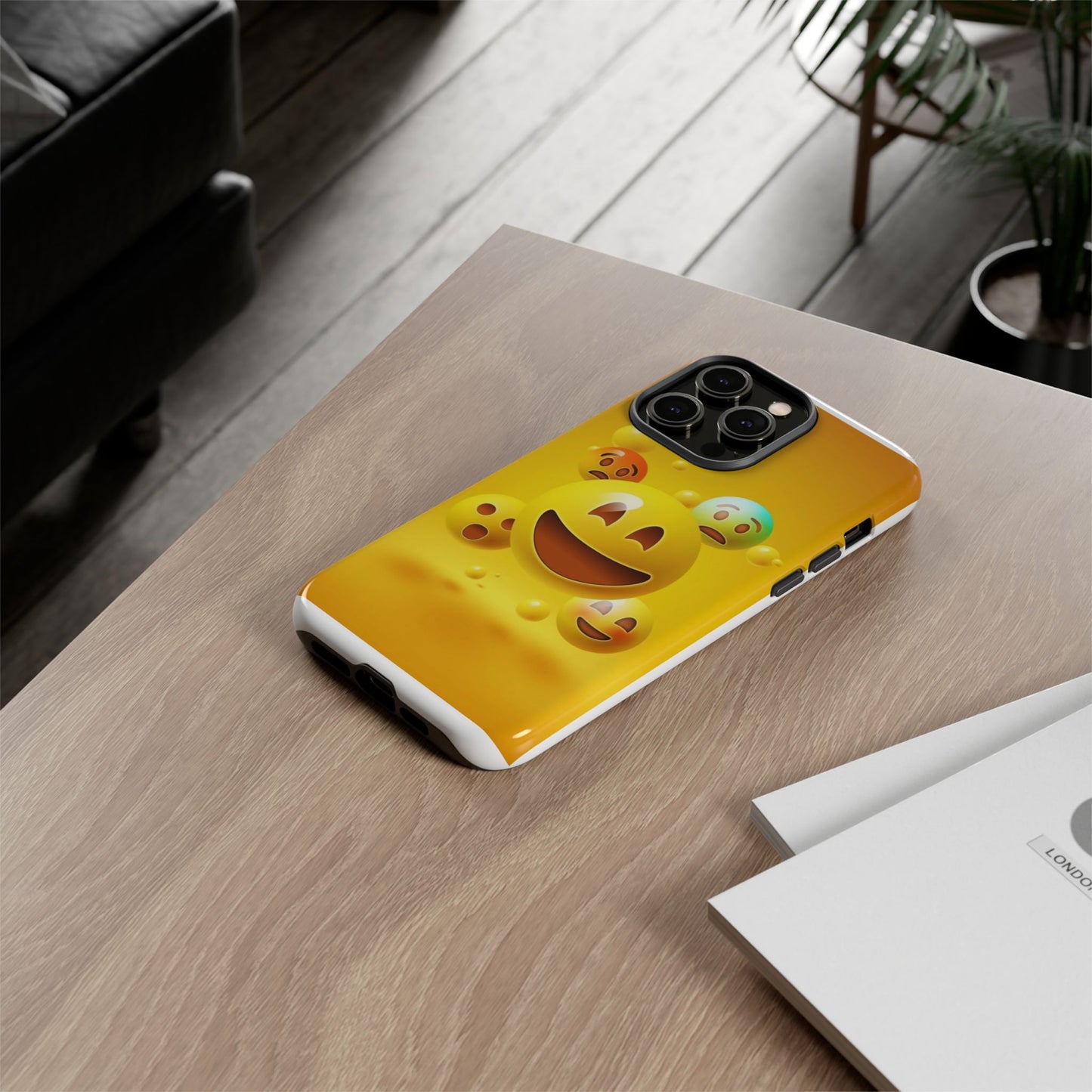 Smiley Face Phone Case, Fun Emoji Phone Cover, Durable Tough Case, Gift for Friends, Bright Yellow Accessory