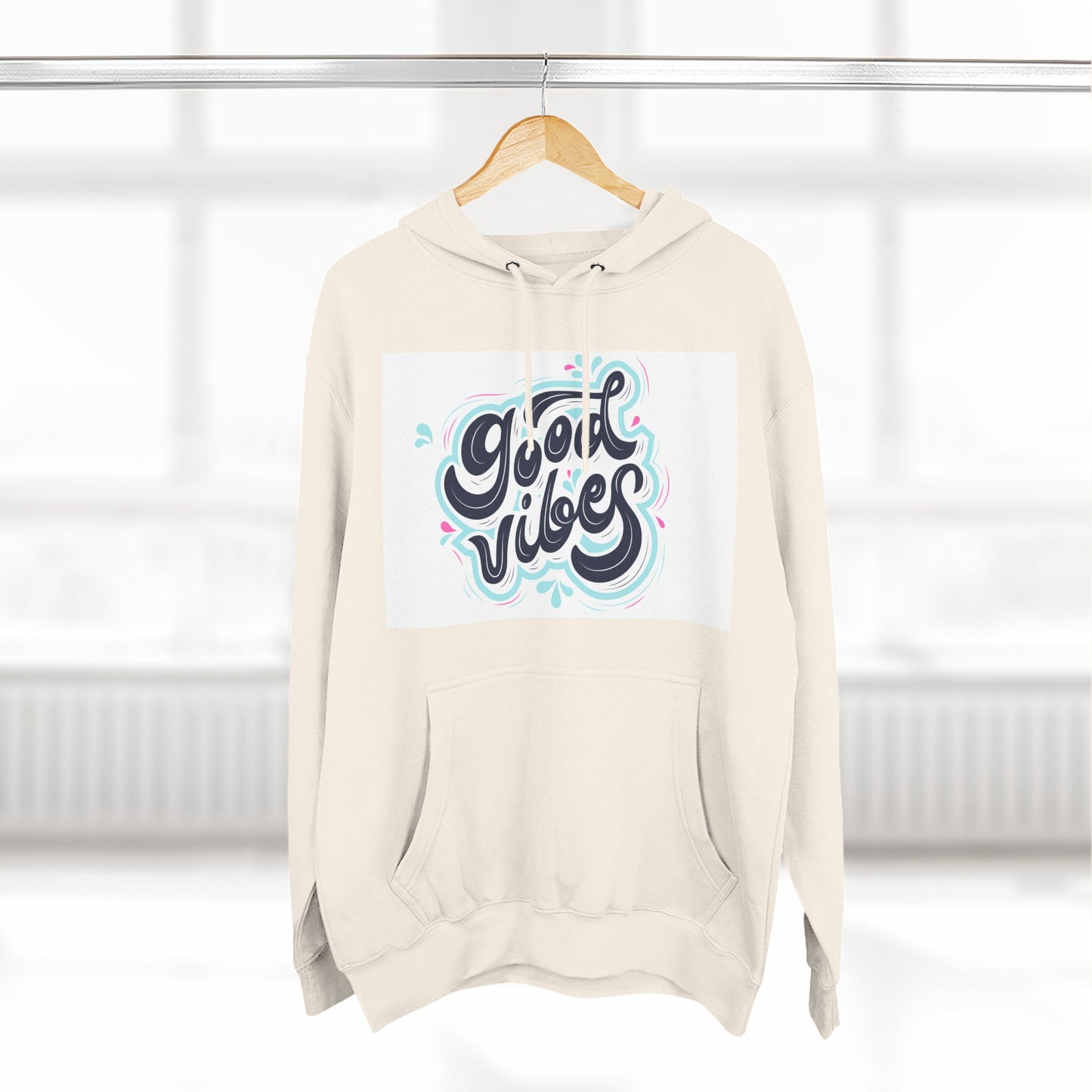 Good Vibes Three-Panel Fleece Hoodie | Cozy Streetwear, Perfect for Casual Outings, Unisex Gift, Inspirational Wear, Everyday Comfort