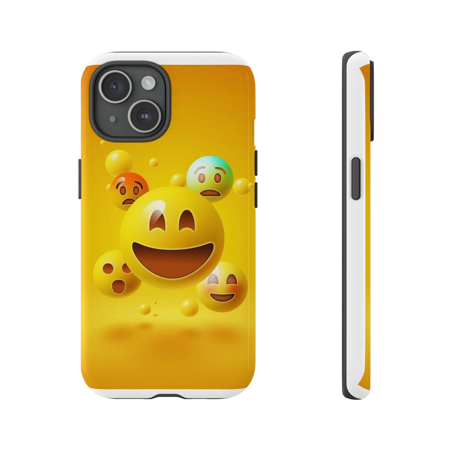 Smiley Face Phone Case, Fun Emoji Phone Cover, Durable Tough Case, Gift for Friends, Bright Yellow Accessory