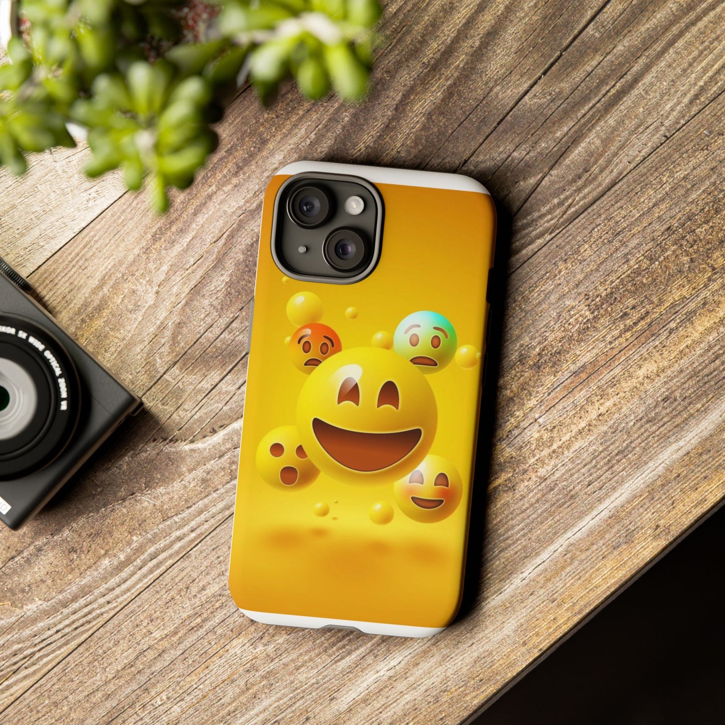 Smiley Face Phone Case, Fun Emoji Phone Cover, Durable Tough Case, Gift for Friends, Bright Yellow Accessory