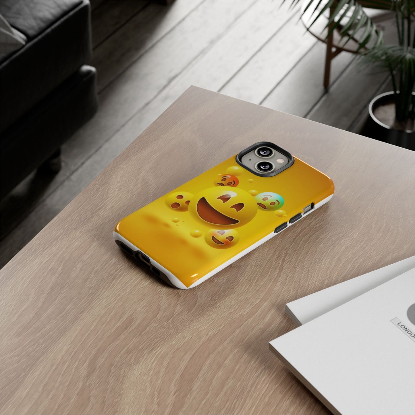 Smiley Face Phone Case, Fun Emoji Phone Cover, Durable Tough Case, Gift for Friends, Bright Yellow Accessory
