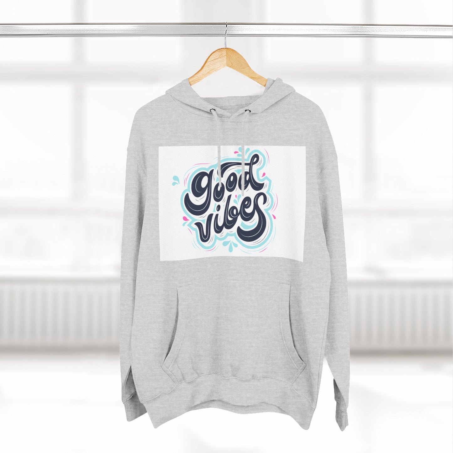 Good Vibes Three-Panel Fleece Hoodie | Cozy Streetwear, Perfect for Casual Outings, Unisex Gift, Inspirational Wear, Everyday Comfort