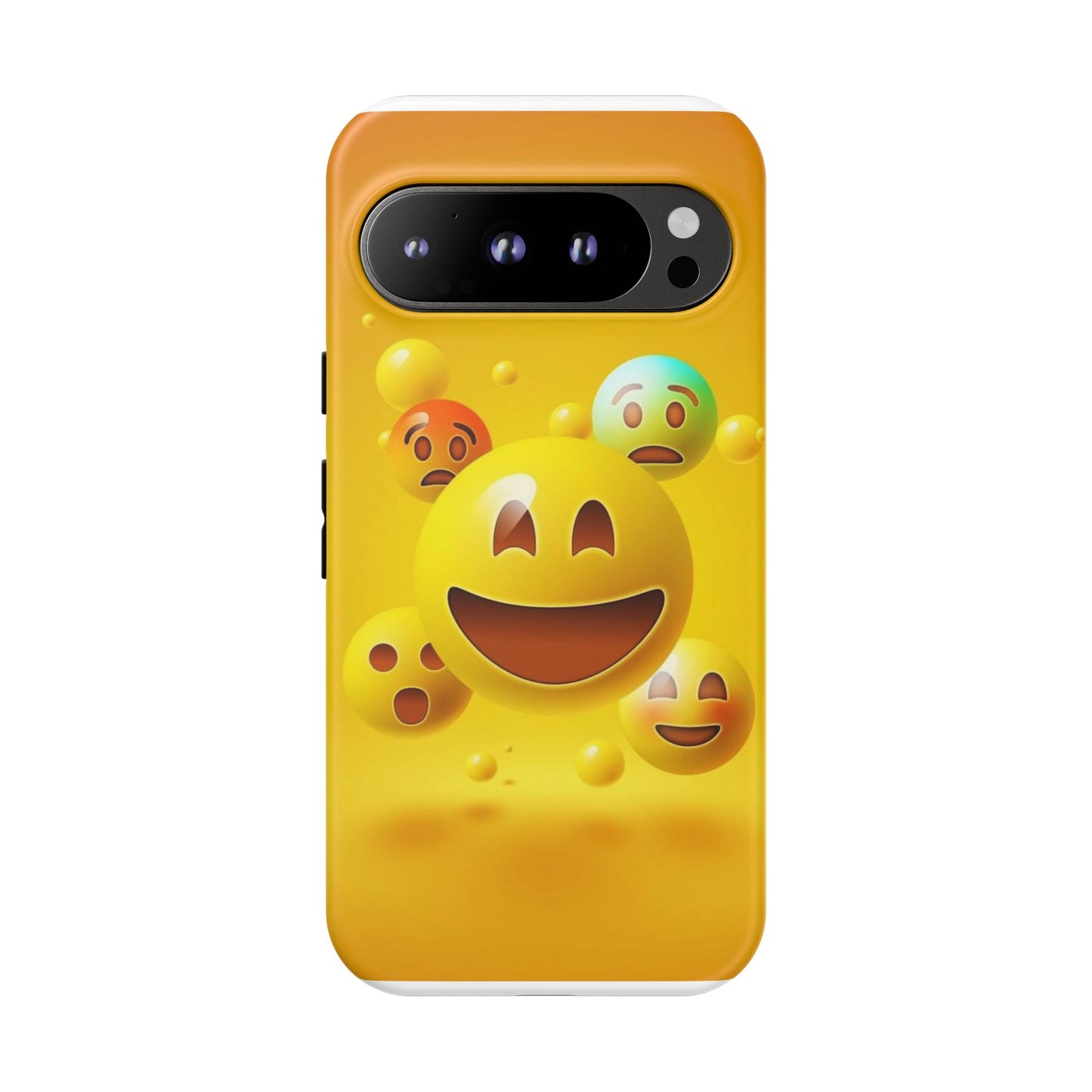 Smiley Face Phone Case, Fun Emoji Phone Cover, Durable Tough Case, Gift for Friends, Bright Yellow Accessory