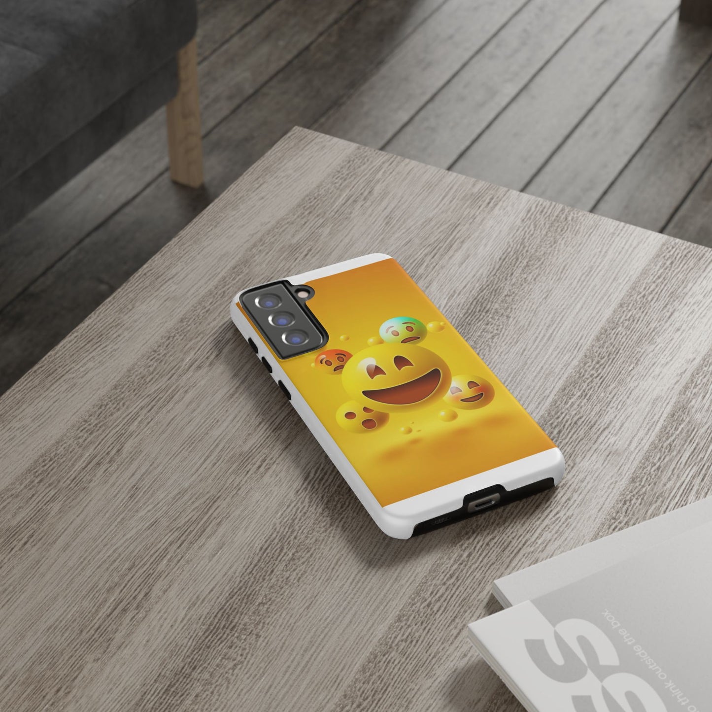 Smiley Face Phone Case, Fun Emoji Phone Cover, Durable Tough Case, Gift for Friends, Bright Yellow Accessory