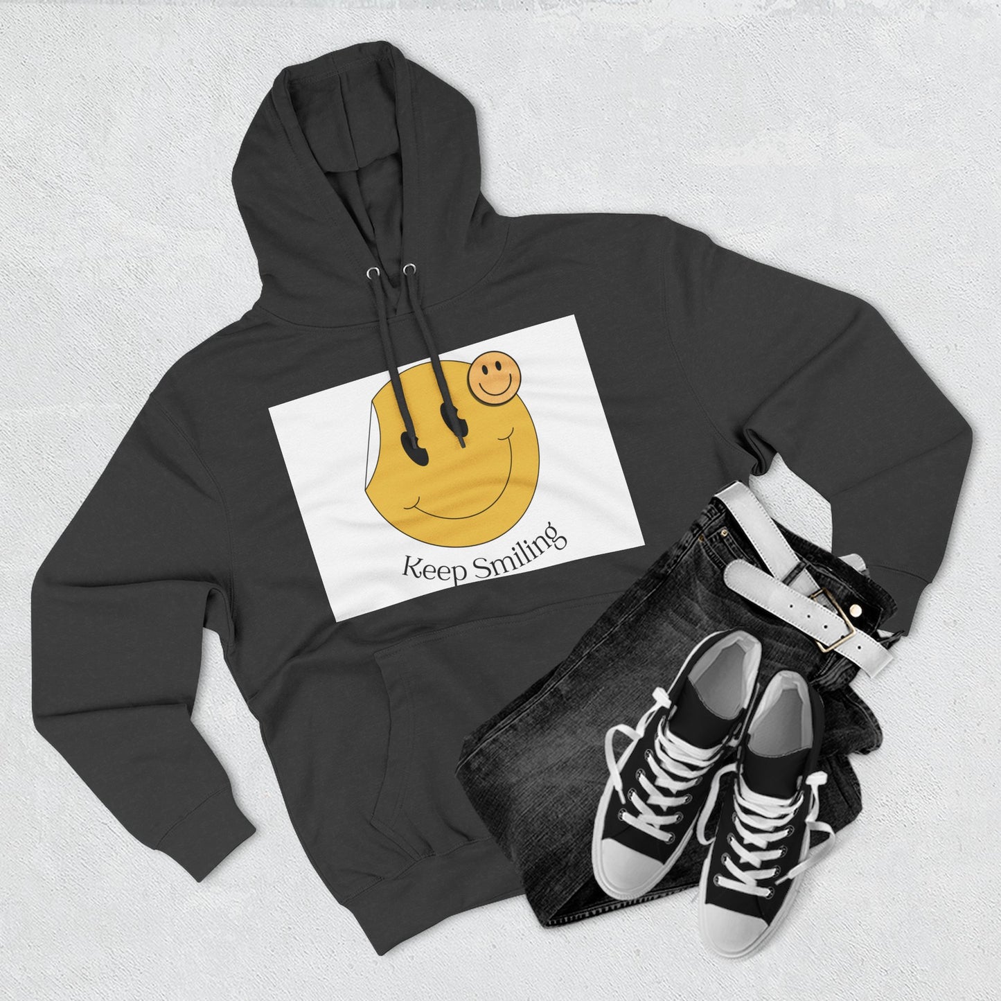 Happy Vibes Fleece Hoodie, Cozy Gift, Keep Smiling Hoodie, Casual Wear, Trendy Sweatshirt, Unisex Fashion