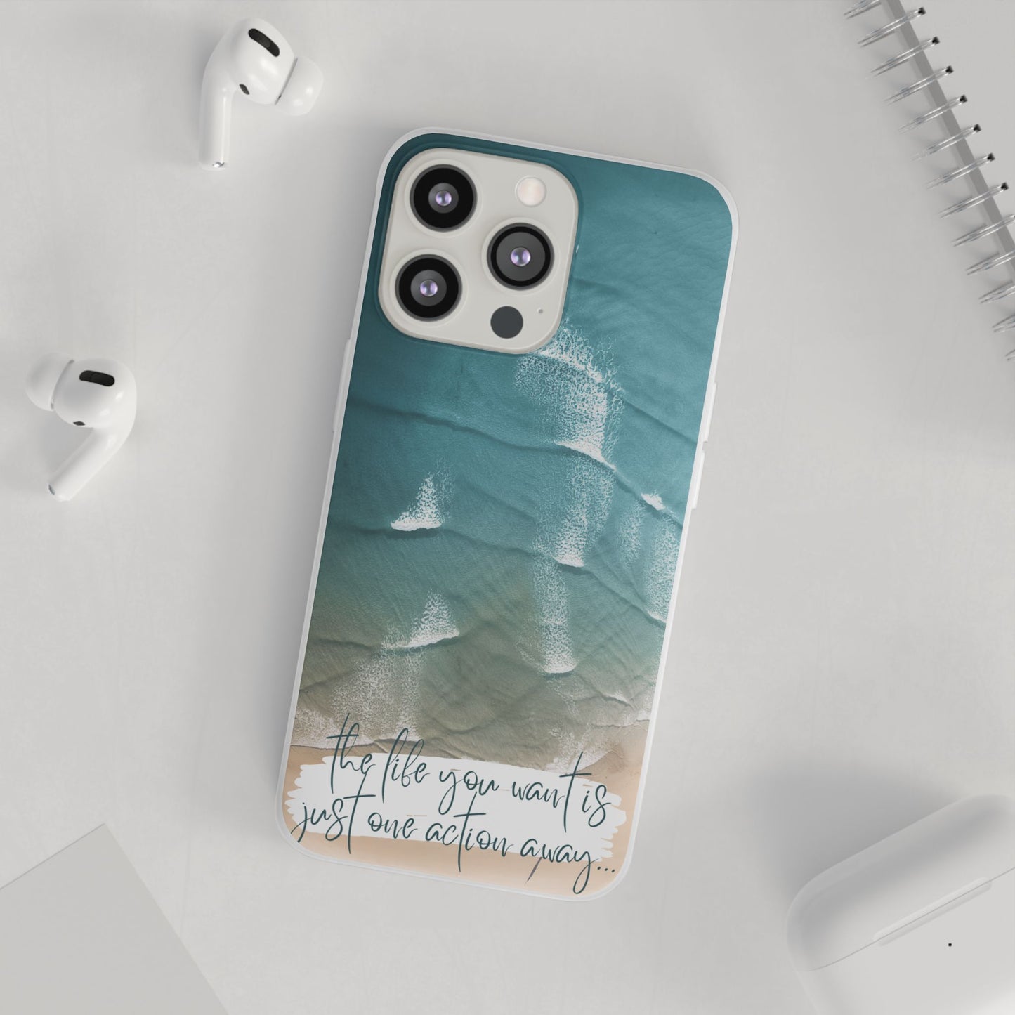 Ocean Waves Inspirational Phone Case, Beach Flexi Case, Life Quote Accessory, Coastal Decor, Gift