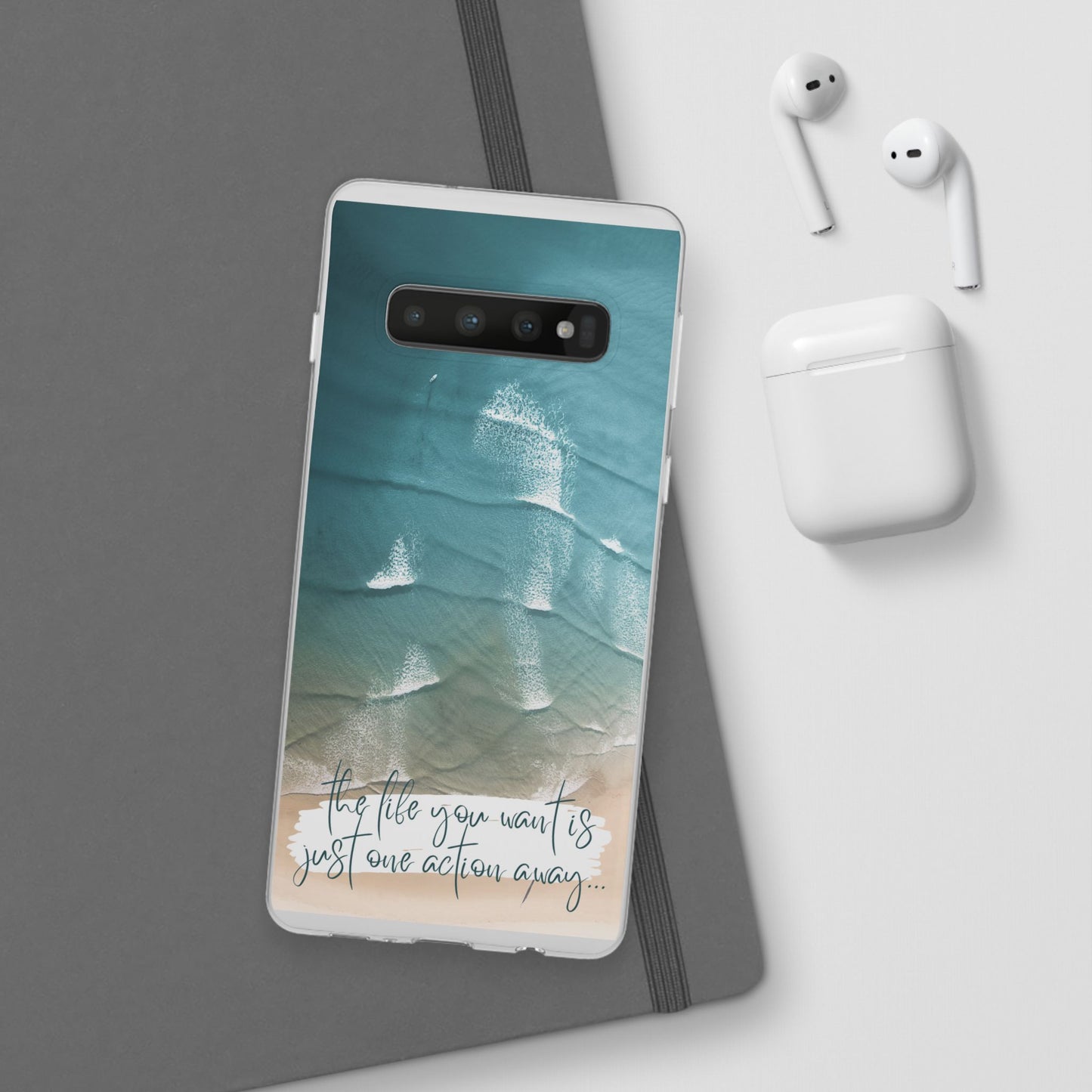 Ocean Waves Inspirational Phone Case, Beach Flexi Case, Life Quote Accessory, Coastal Decor, Gift