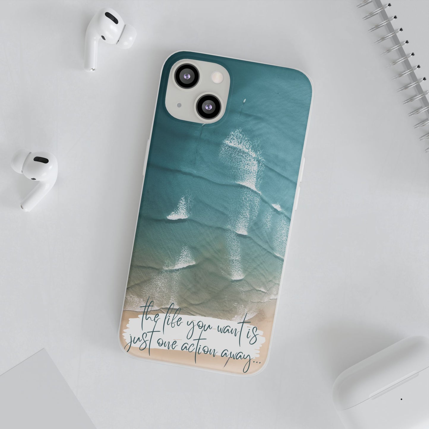 Ocean Waves Inspirational Phone Case, Beach Flexi Case, Life Quote Accessory, Coastal Decor, Gift