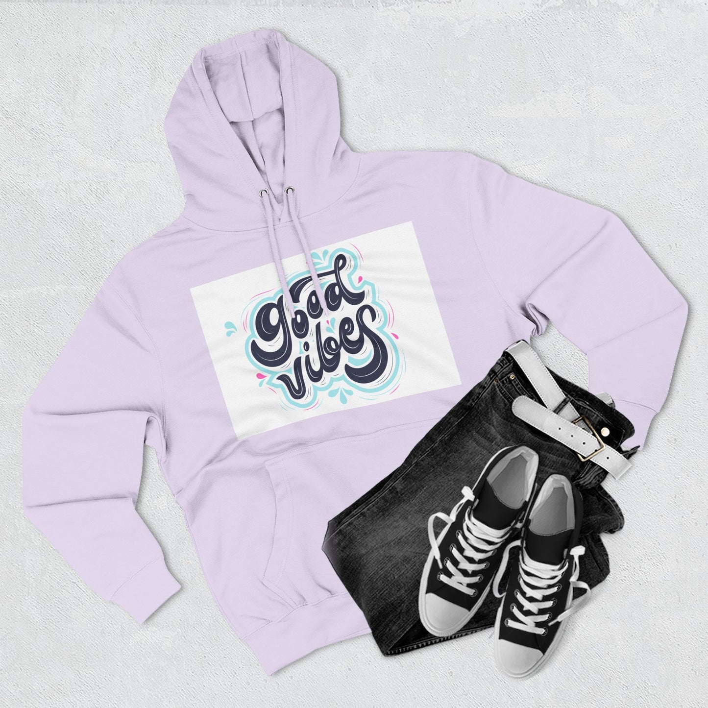 Good Vibes Three-Panel Fleece Hoodie | Cozy Streetwear, Perfect for Casual Outings, Unisex Gift, Inspirational Wear, Everyday Comfort