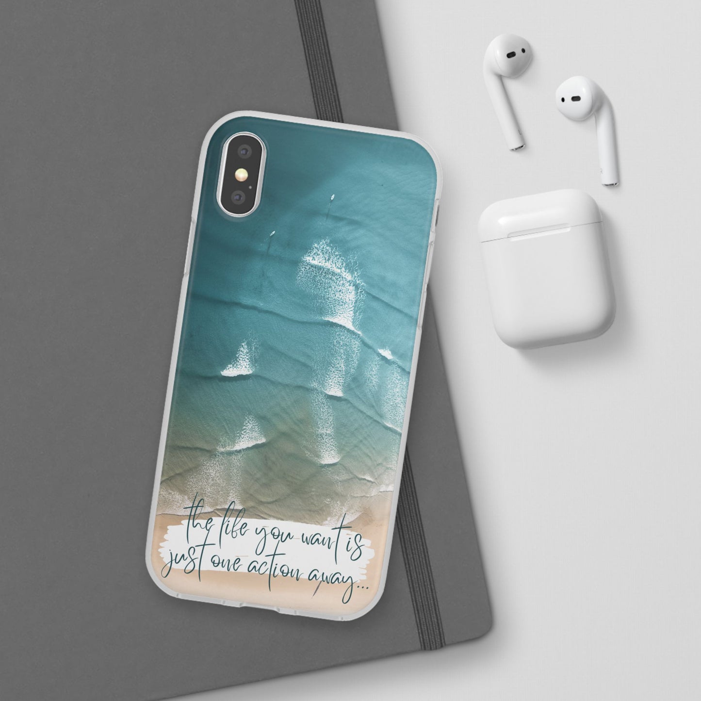 Ocean Waves Inspirational Phone Case, Beach Flexi Case, Life Quote Accessory, Coastal Decor, Gift