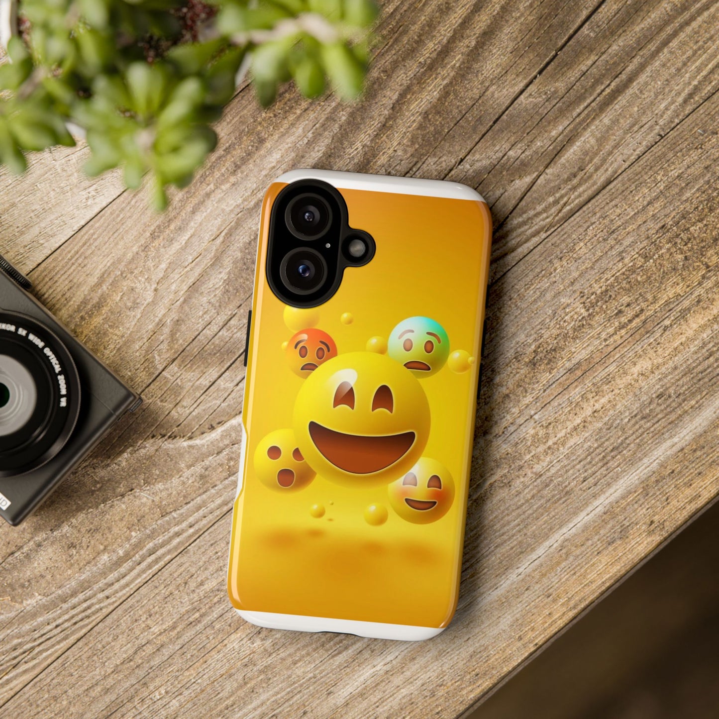 Smiley Face Phone Case, Fun Emoji Phone Cover, Durable Tough Case, Gift for Friends, Bright Yellow Accessory