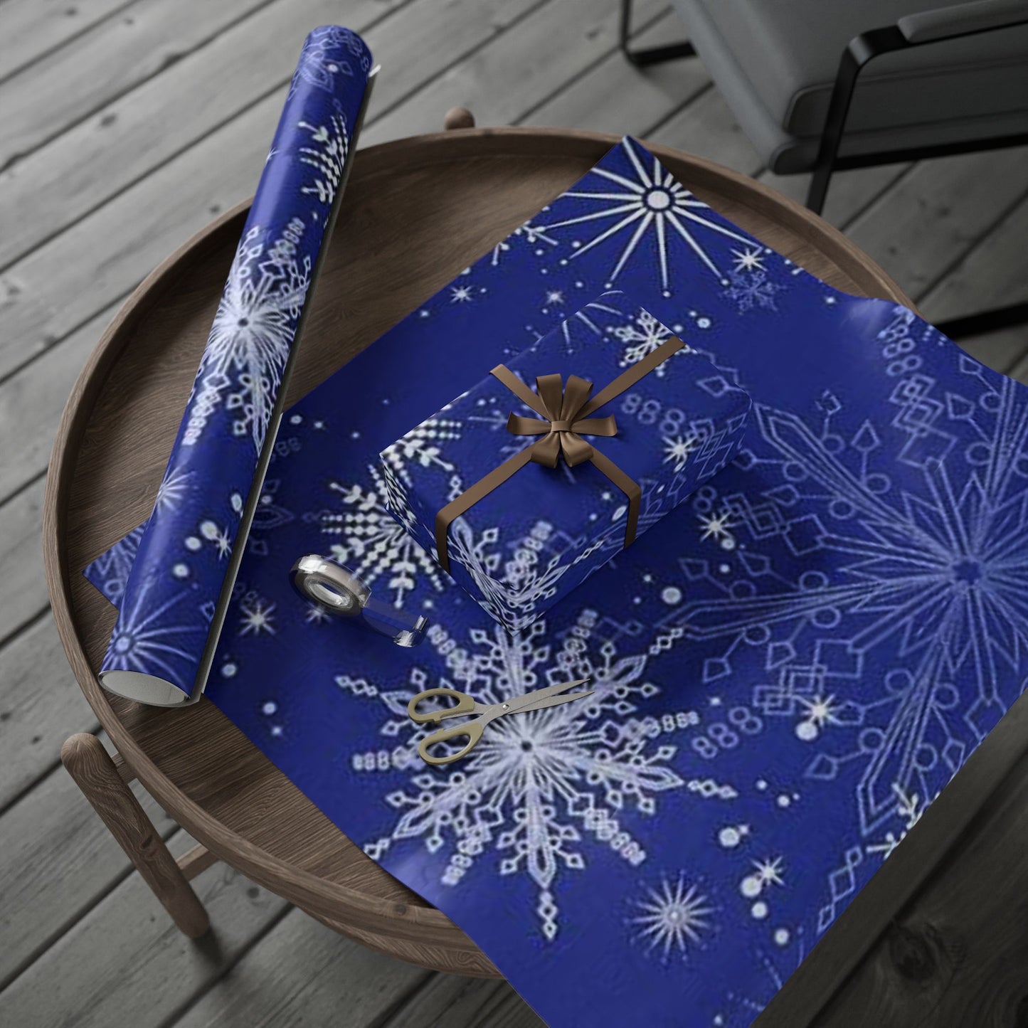 Elegant Snowflake Wrapping Paper, Christmas Gift Wrap, Holiday Party Supplies, Winter Themed Decor, Blue Snowflake Design