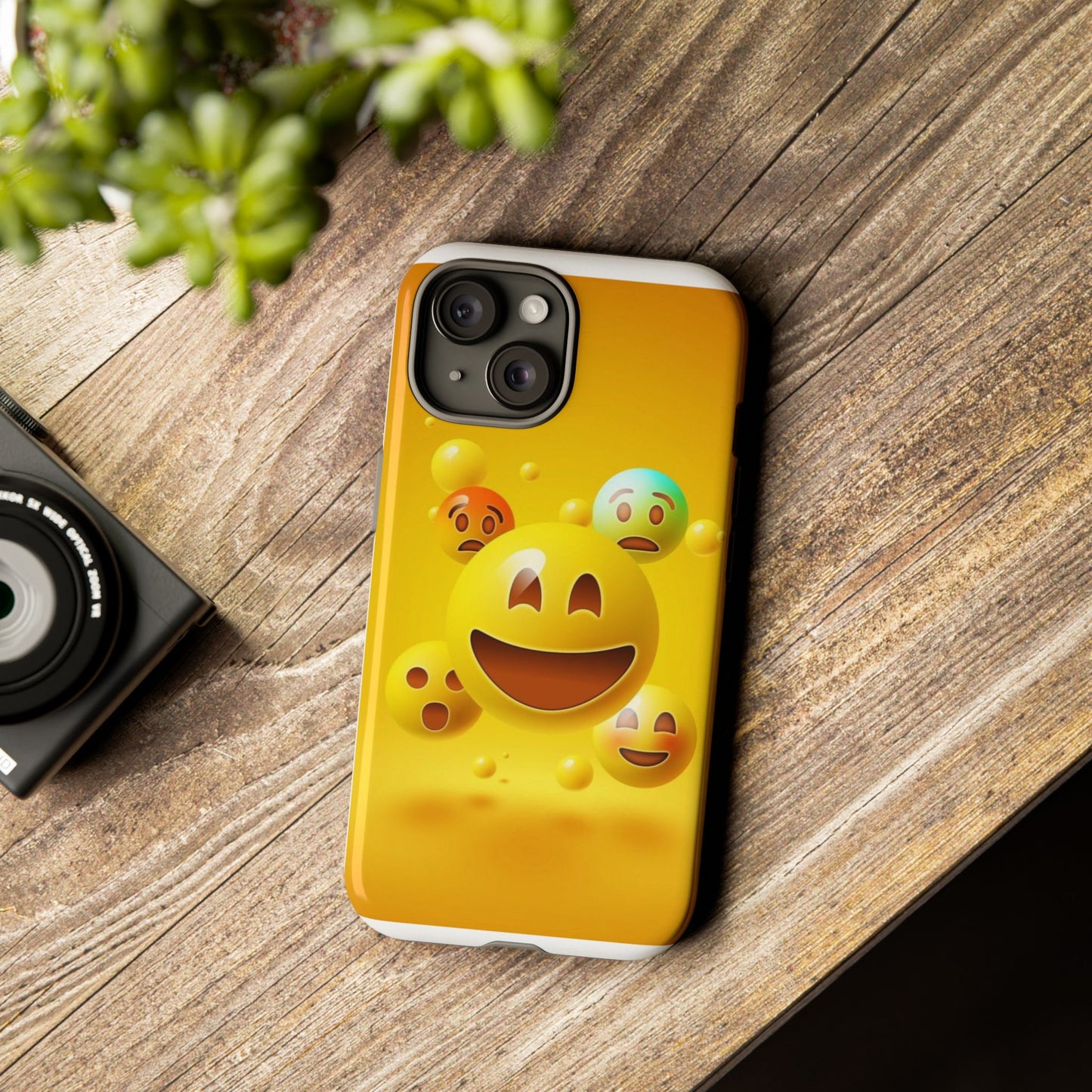 Smiley Face Phone Case, Fun Emoji Phone Cover, Durable Tough Case, Gift for Friends, Bright Yellow Accessory