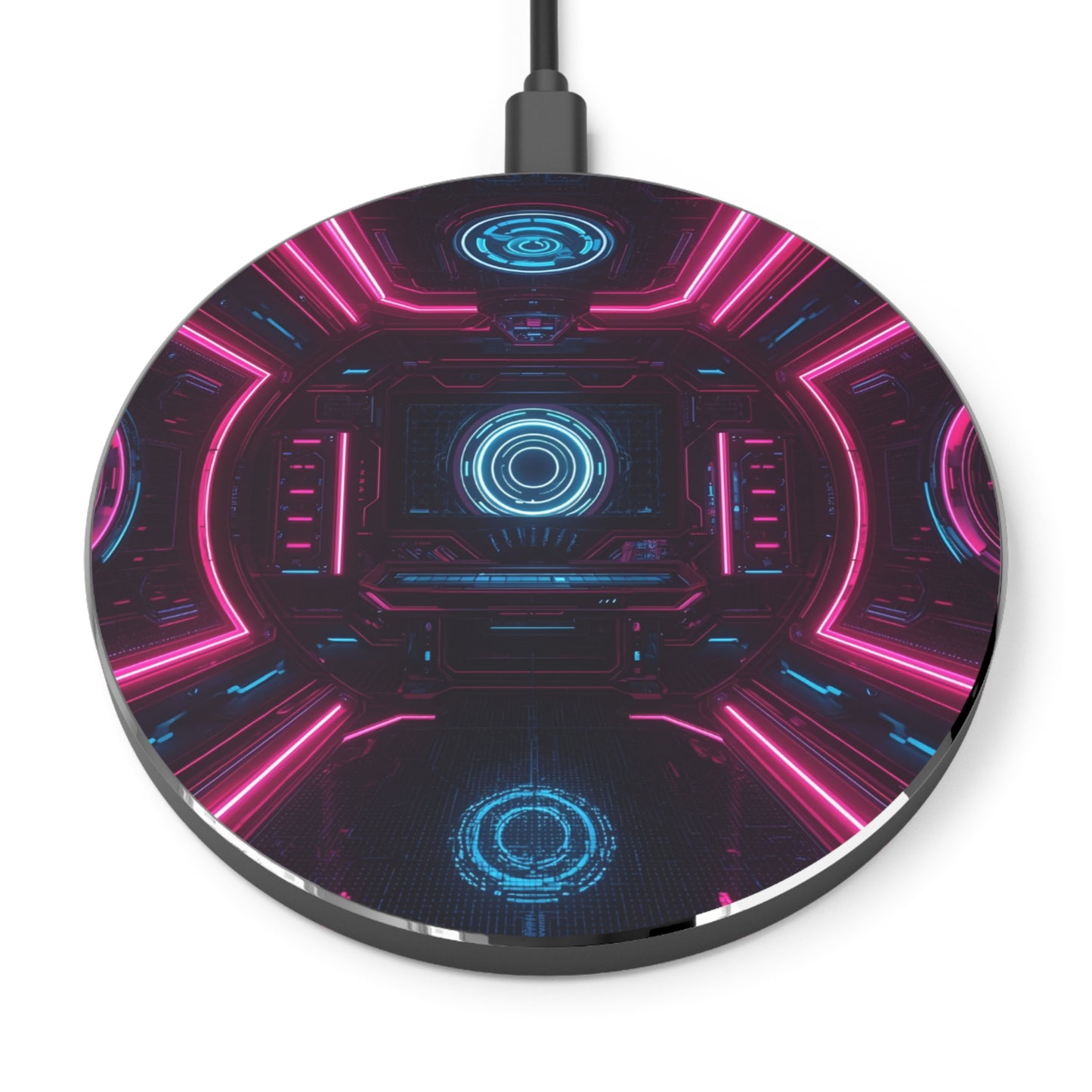 Futuristic Wireless Charger with Neon Design, Fast Charging Pad, Tech Accessory, Gift for Gamers, Modern Home Decor