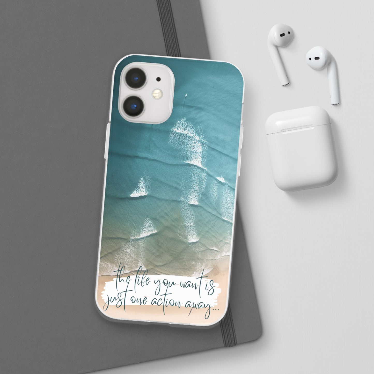 Ocean Waves Inspirational Phone Case, Beach Flexi Case, Life Quote Accessory, Coastal Decor, Gift