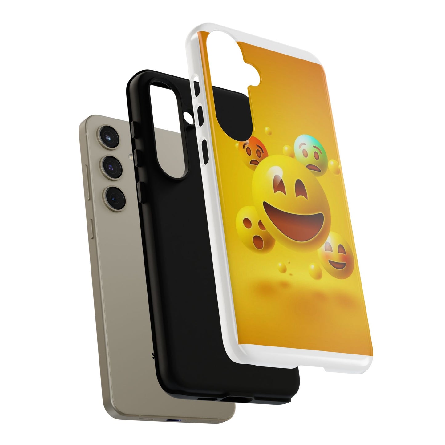 Smiley Face Phone Case, Fun Emoji Phone Cover, Durable Tough Case, Gift for Friends, Bright Yellow Accessory