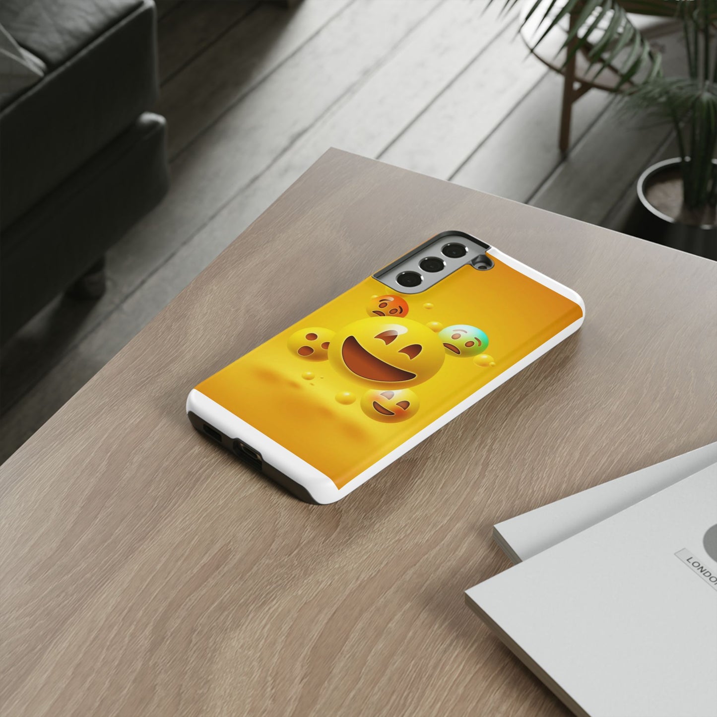Smiley Face Phone Case, Fun Emoji Phone Cover, Durable Tough Case, Gift for Friends, Bright Yellow Accessory