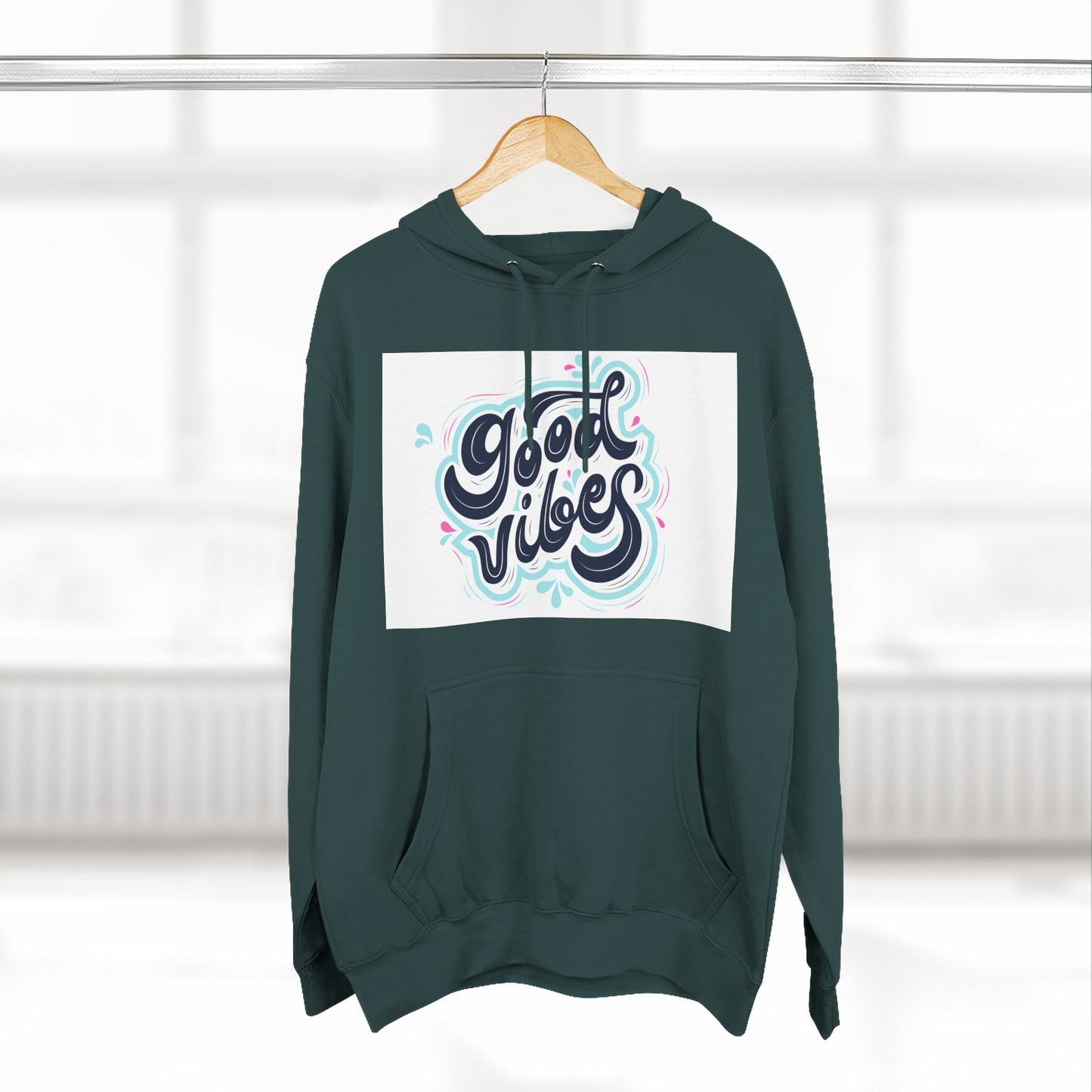 Good Vibes Three-Panel Fleece Hoodie | Cozy Streetwear, Perfect for Casual Outings, Unisex Gift, Inspirational Wear, Everyday Comfort