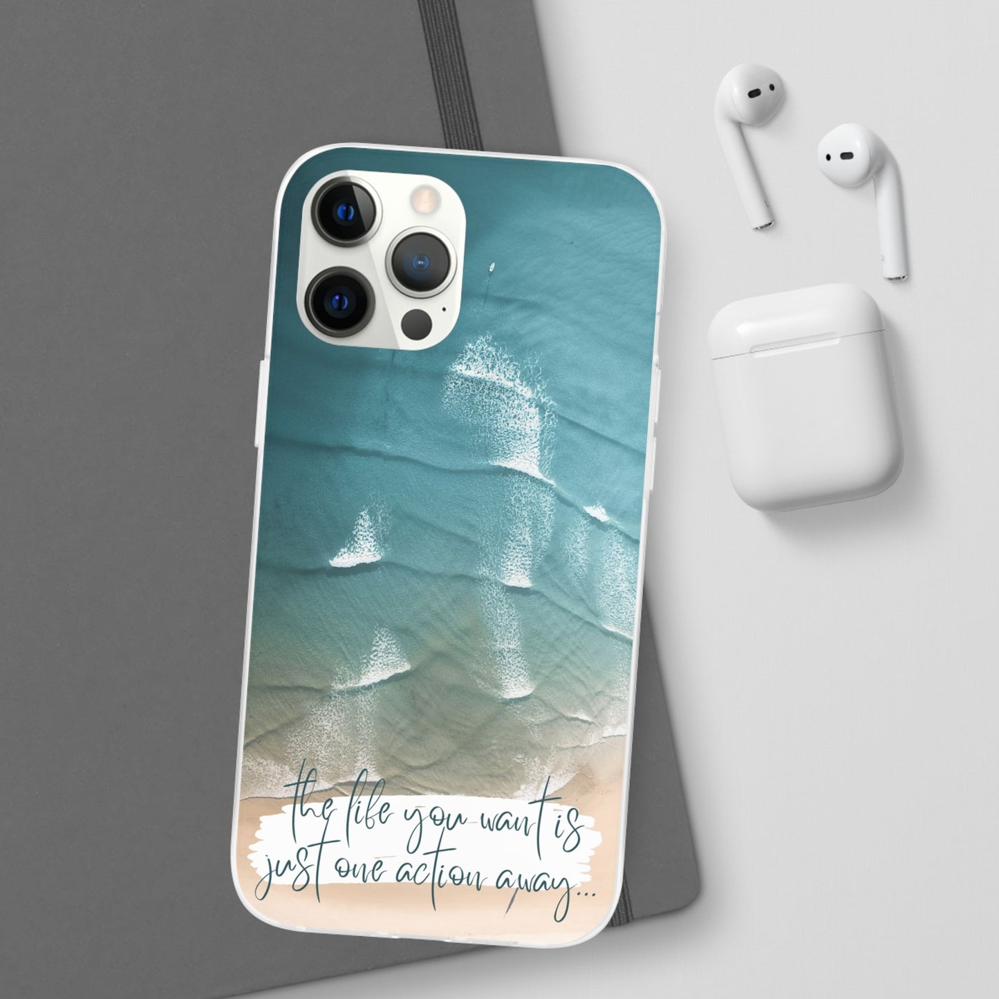 Ocean Waves Inspirational Phone Case, Beach Flexi Case, Life Quote Accessory, Coastal Decor, Gift
