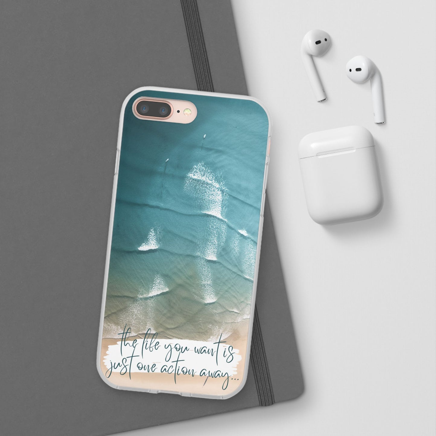 Ocean Waves Inspirational Phone Case, Beach Flexi Case, Life Quote Accessory, Coastal Decor, Gift
