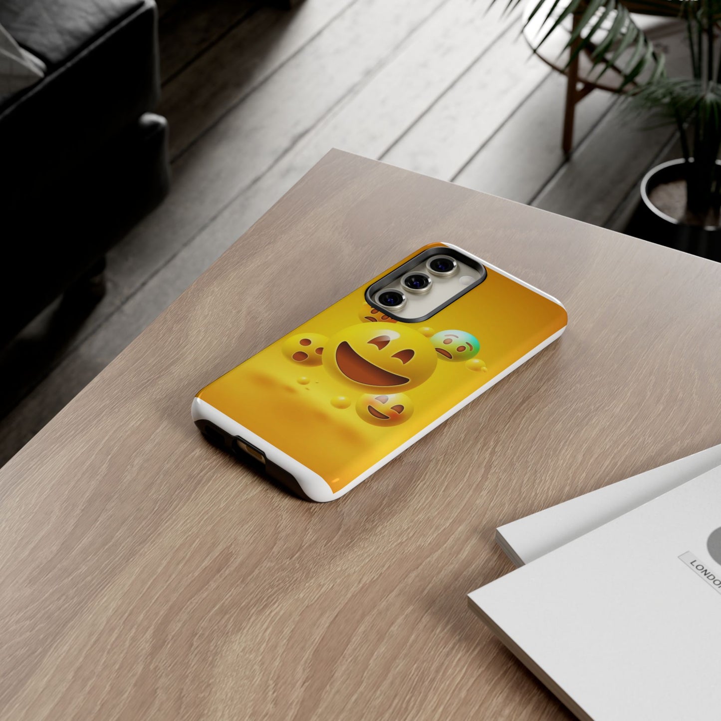 Smiley Face Phone Case, Fun Emoji Phone Cover, Durable Tough Case, Gift for Friends, Bright Yellow Accessory