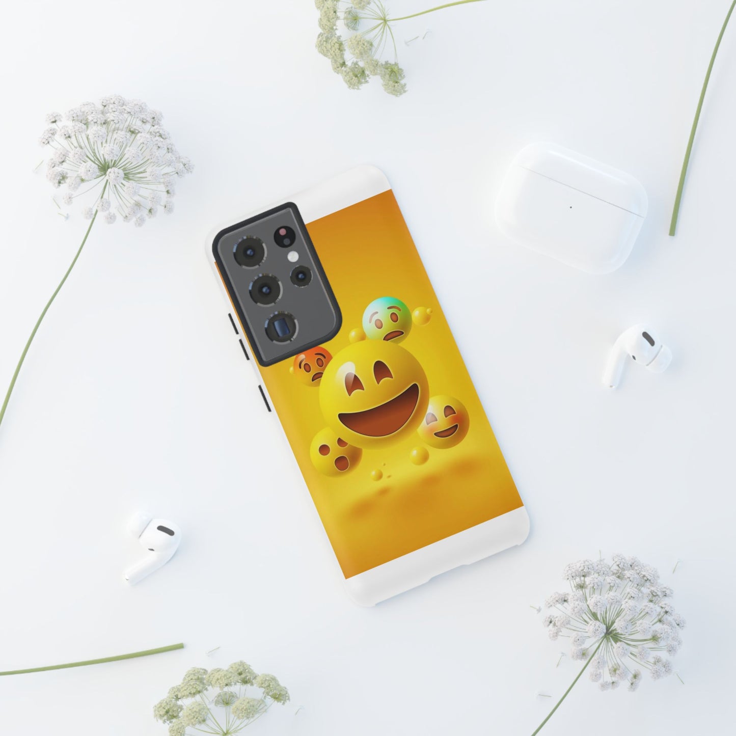 Smiley Face Phone Case, Fun Emoji Phone Cover, Durable Tough Case, Gift for Friends, Bright Yellow Accessory