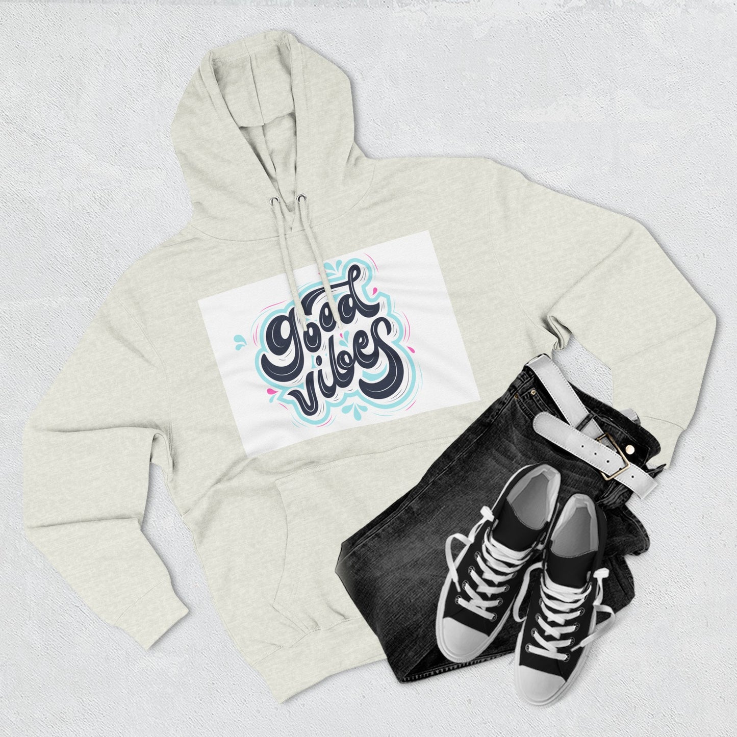 Good Vibes Three-Panel Fleece Hoodie | Cozy Streetwear, Perfect for Casual Outings, Unisex Gift, Inspirational Wear, Everyday Comfort