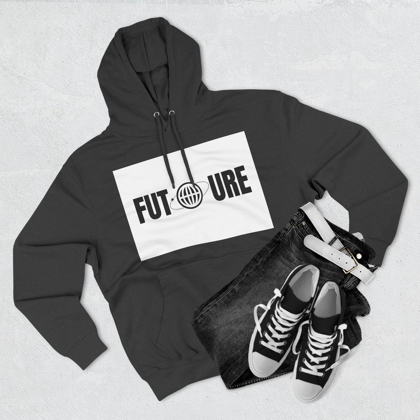 Futuristic Three-Panel Fleece Hoodie, Cozy Fashion, Streetwear Style, Gift for Trendsetters, Everyday Comfort