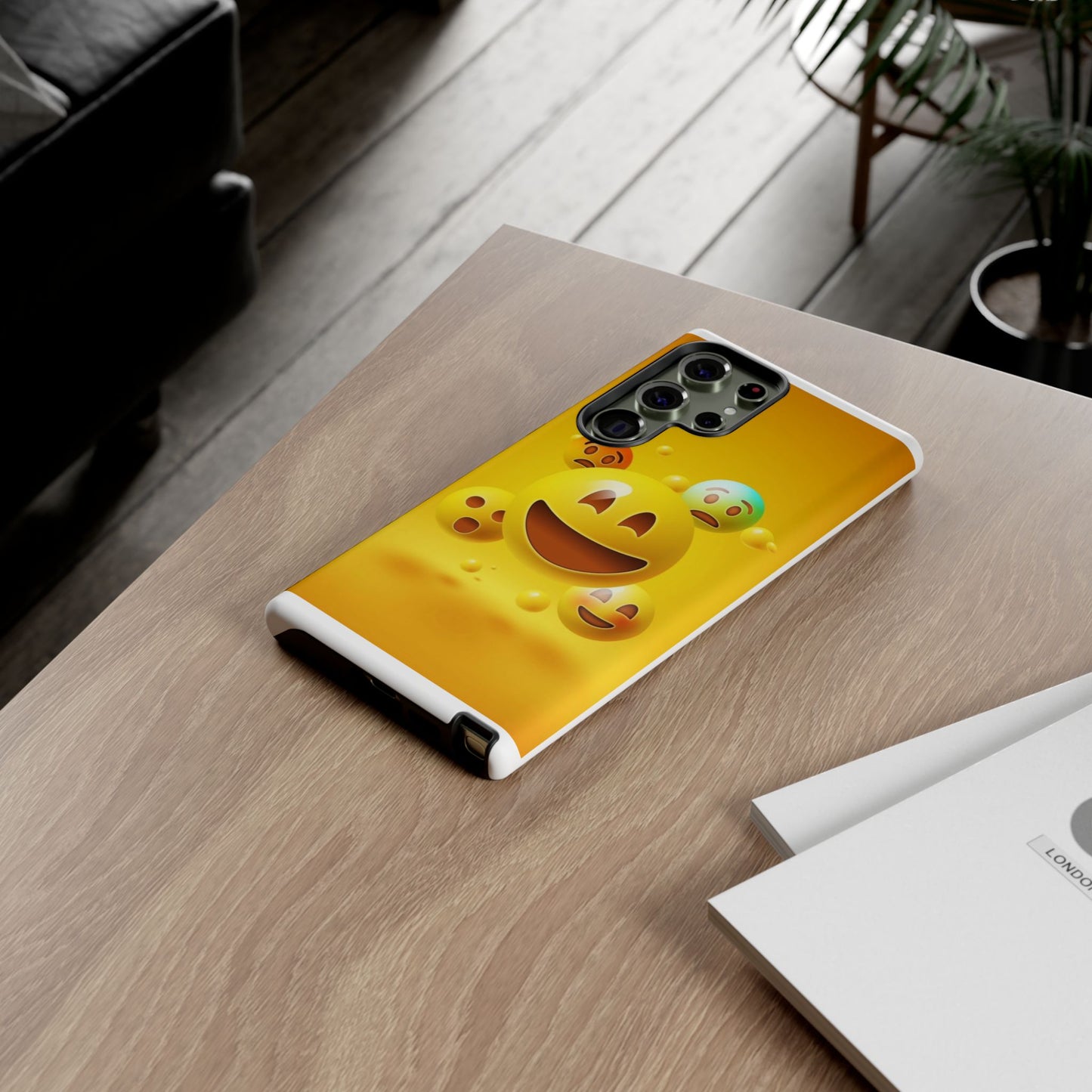 Smiley Face Phone Case, Fun Emoji Phone Cover, Durable Tough Case, Gift for Friends, Bright Yellow Accessory
