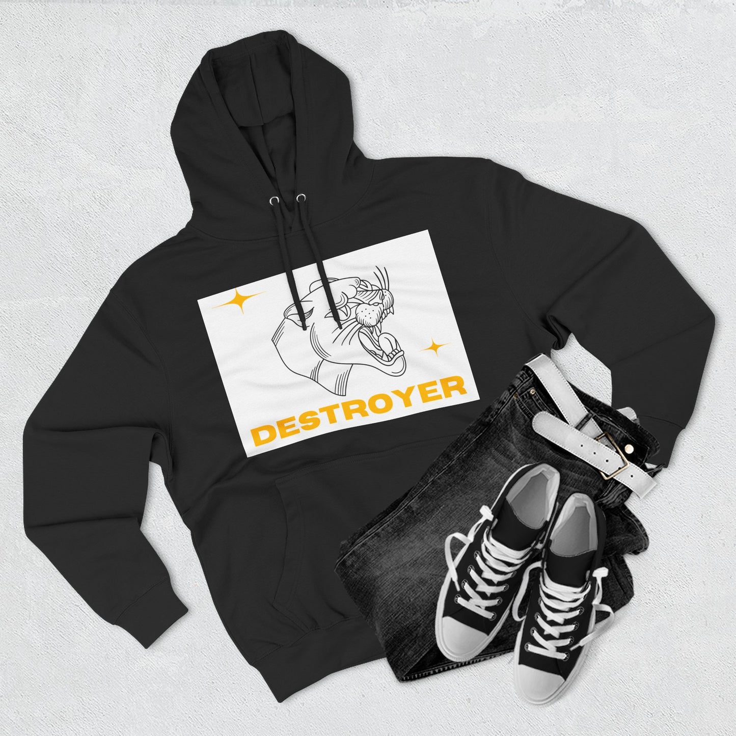 Three-Panel Fleece Hoodie with DESTROYER Design, Cozy Streetwear for Every Occasion, Perfect Gift for Friends, Fun Graphic Hoodie, [...]