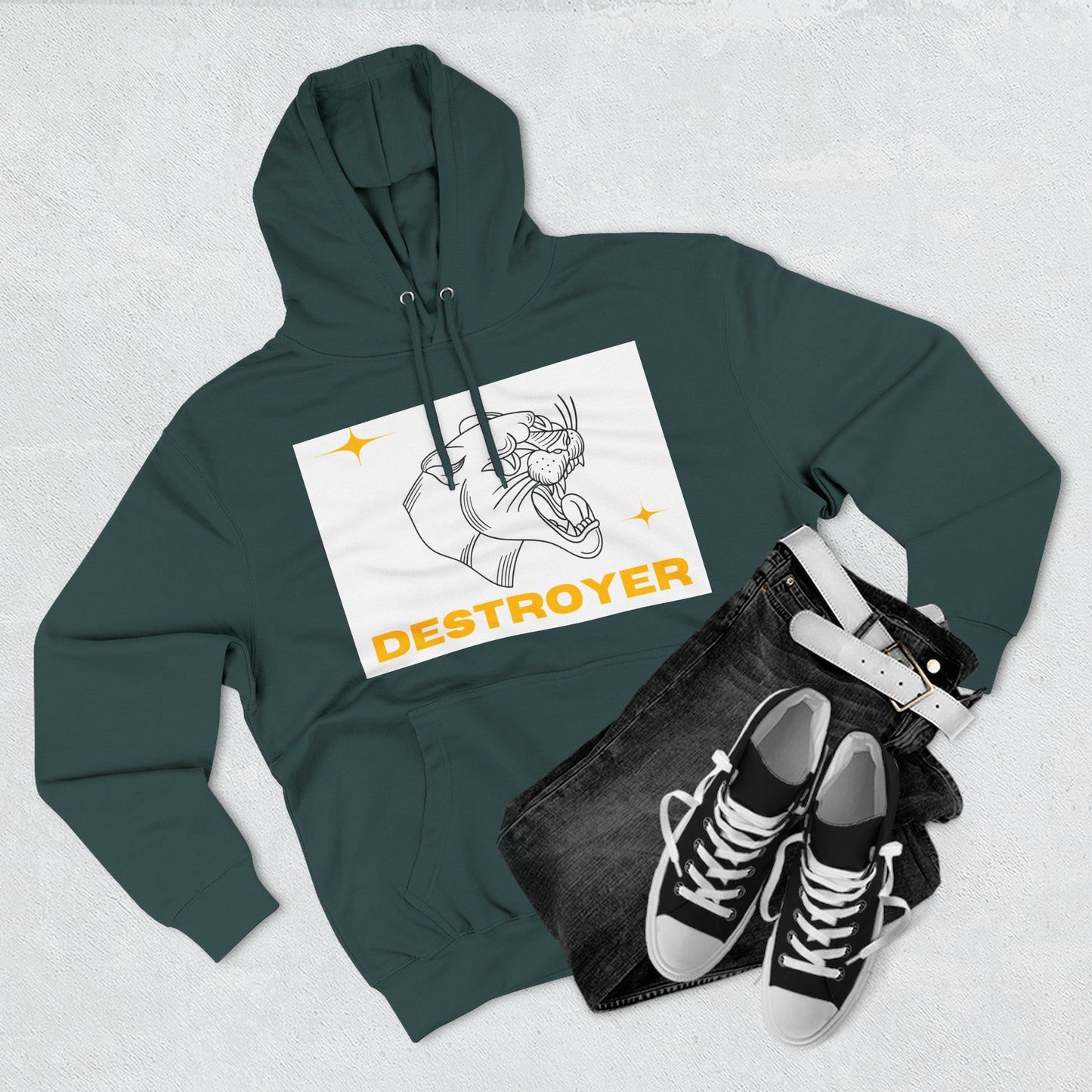 Three-Panel Fleece Hoodie with DESTROYER Design, Cozy Streetwear for Every Occasion, Perfect Gift for Friends, Fun Graphic Hoodie, [...]