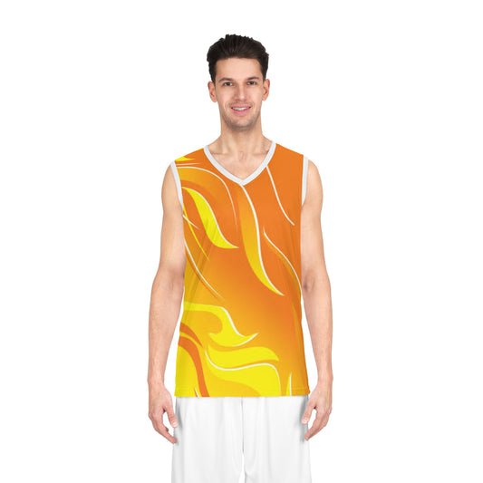 Vibrant Flame Basketball Jersey, Custom Sportswear, Gift for Athletes, Summer Sports Apparel, Unique Team Jersey