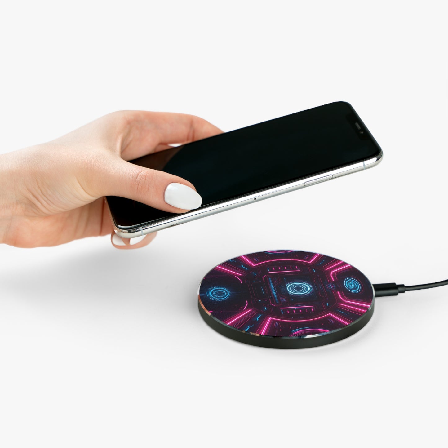 Futuristic Wireless Charger with Neon Design, Fast Charging Pad, Tech Accessory, Gift for Gamers, Modern Home Decor