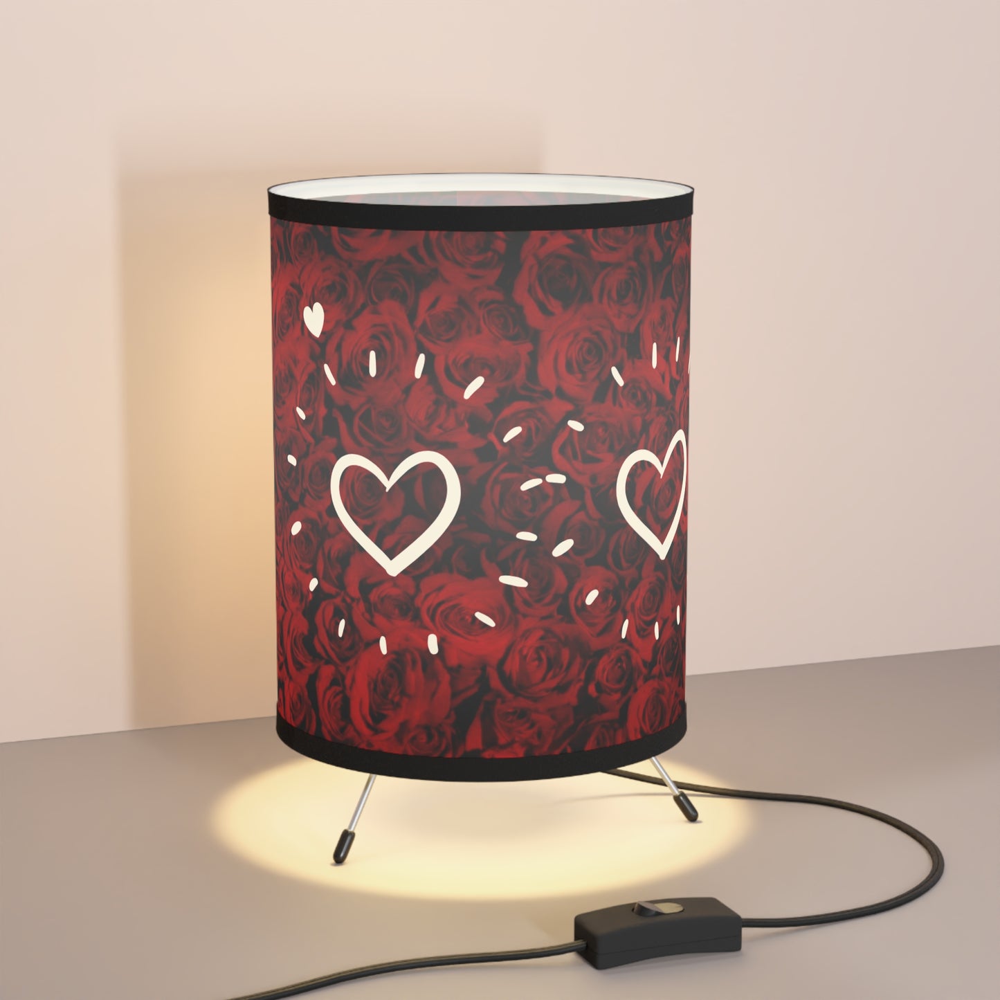 Tripod Lamp with Romantic Rose Design, Red Floral Home Decor, Boho Lighting, Unique Gift for Her, Valentine's Day Decor, Bedroom Accent