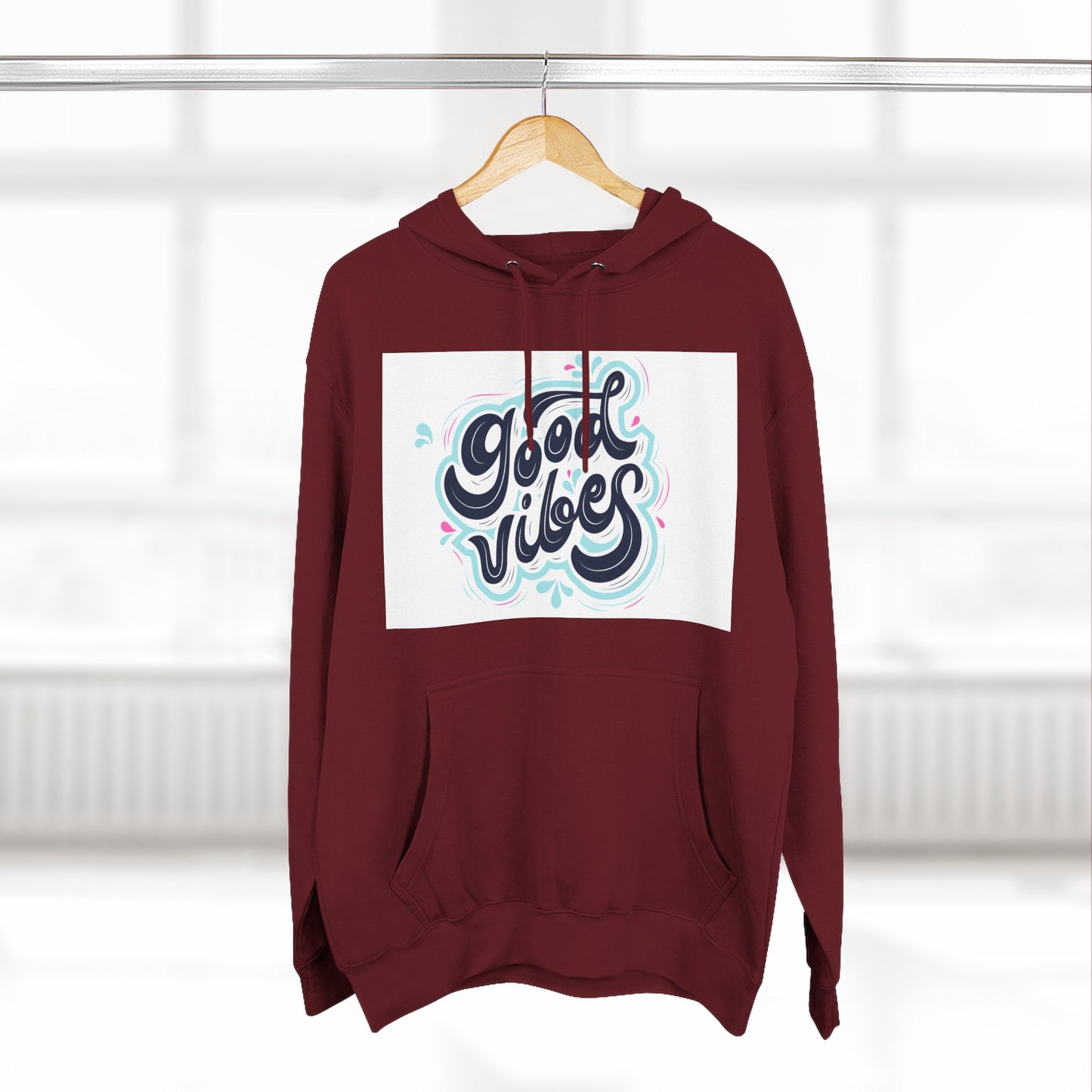Good Vibes Three-Panel Fleece Hoodie | Cozy Streetwear, Perfect for Casual Outings, Unisex Gift, Inspirational Wear, Everyday Comfort