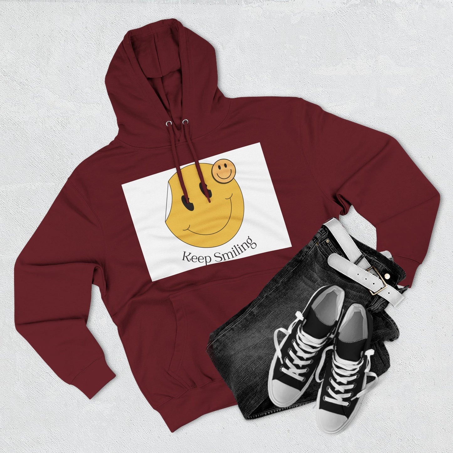 Happy Vibes Fleece Hoodie, Cozy Gift, Keep Smiling Hoodie, Casual Wear, Trendy Sweatshirt, Unisex Fashion