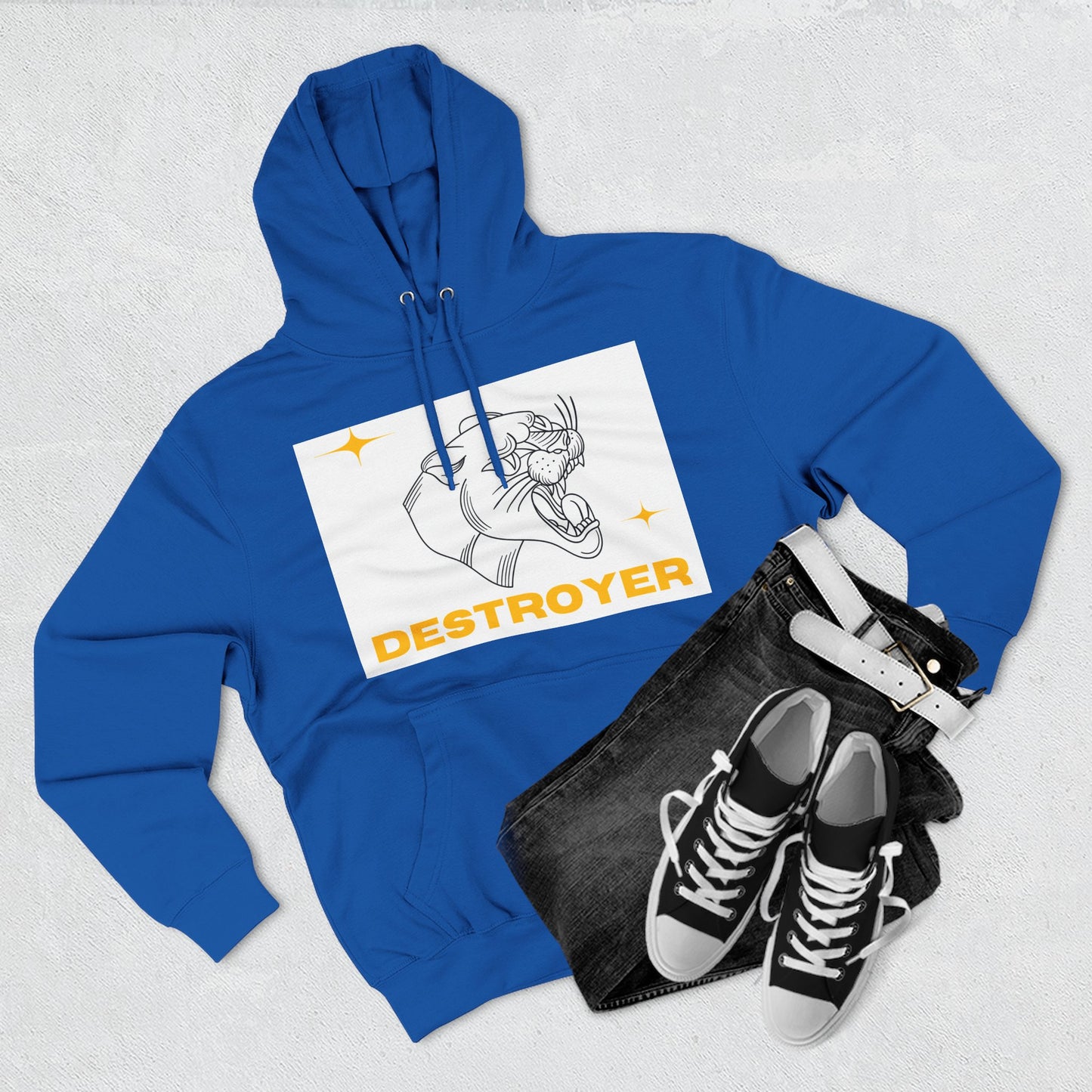 Three-Panel Fleece Hoodie with DESTROYER Design, Cozy Streetwear for Every Occasion, Perfect Gift for Friends, Fun Graphic Hoodie, [...]