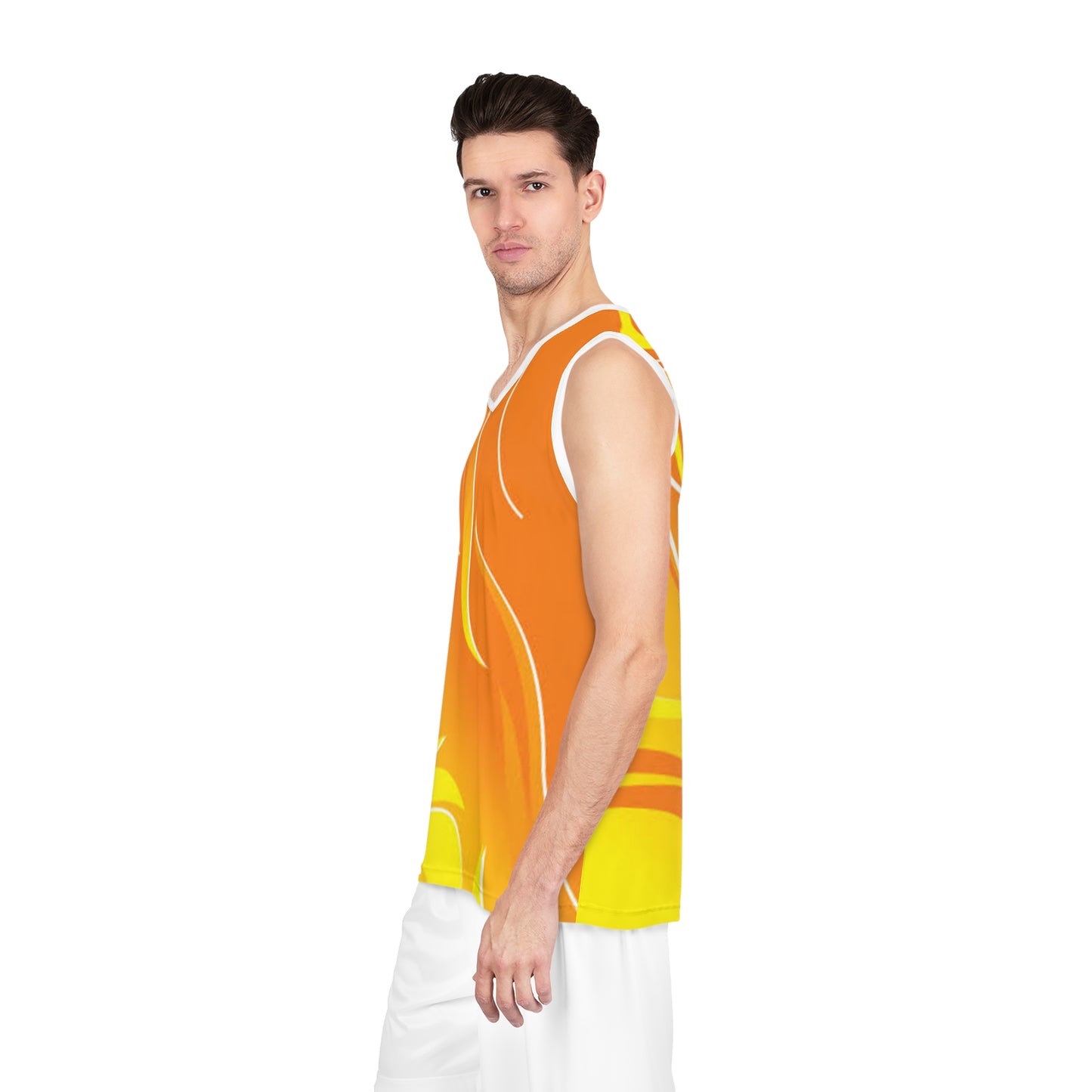 Vibrant Flame Basketball Jersey, Custom Sportswear, Gift for Athletes, Summer Sports Apparel, Unique Team Jersey