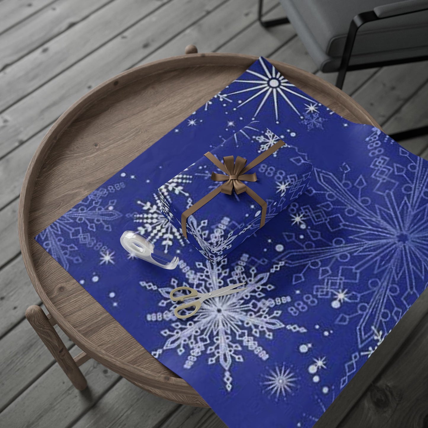 Elegant Snowflake Wrapping Paper, Christmas Gift Wrap, Holiday Party Supplies, Winter Themed Decor, Blue Snowflake Design