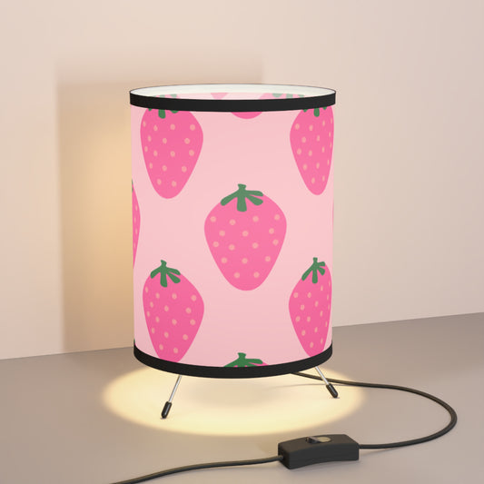 Strawberry Tripod Lamp, Vibrant Lighting Decor for Kids Rooms, Gifts for Garden Lovers, Nursery Decor, Pink Strawberry Shade